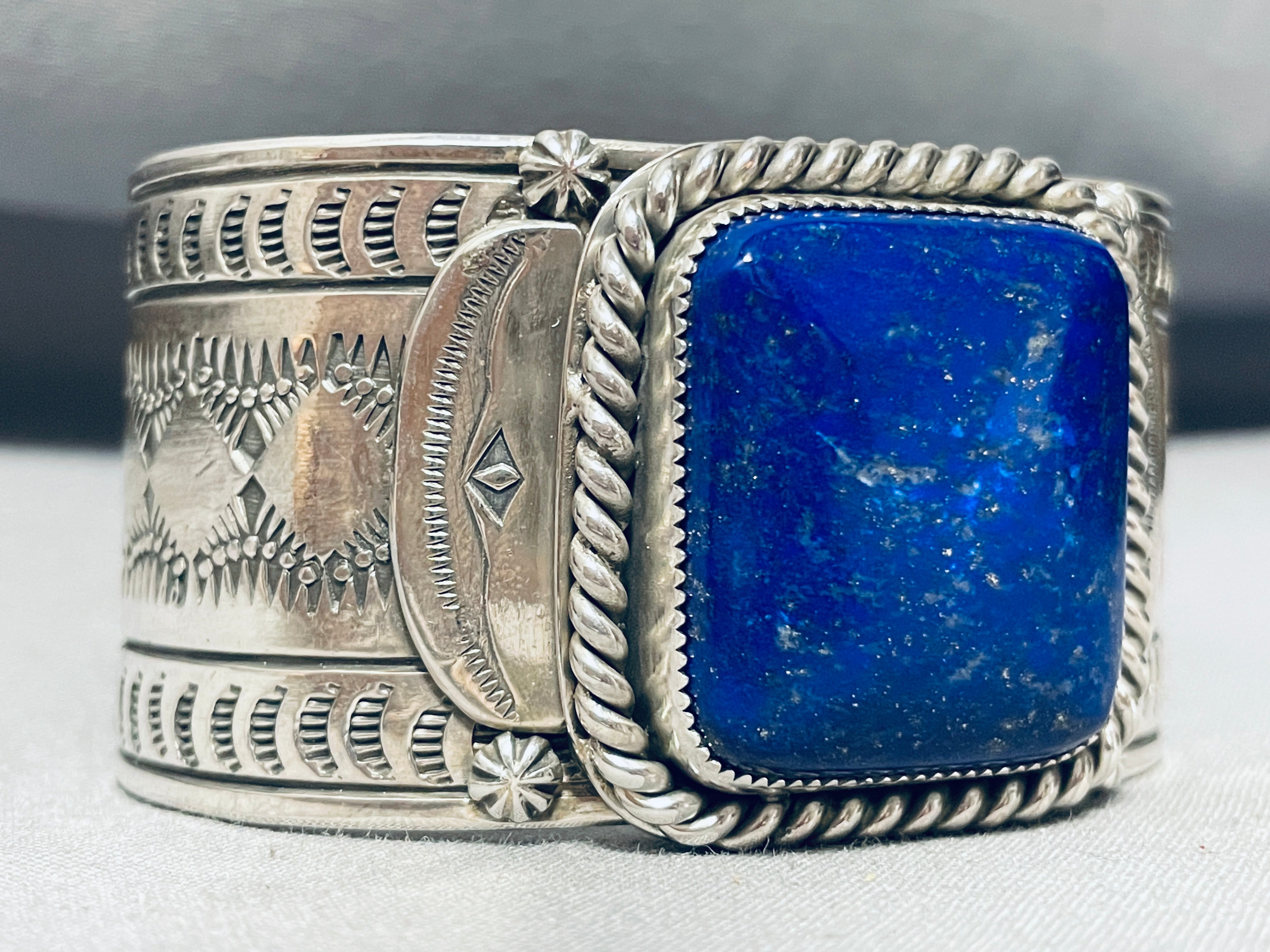 133 Gram Hand Poured Coin Silver Lapis Lazuli Bracelet - Heavy Statement Jewelry for Women, Boho Chic Accessories for Parties, Weddings & Special Occasions