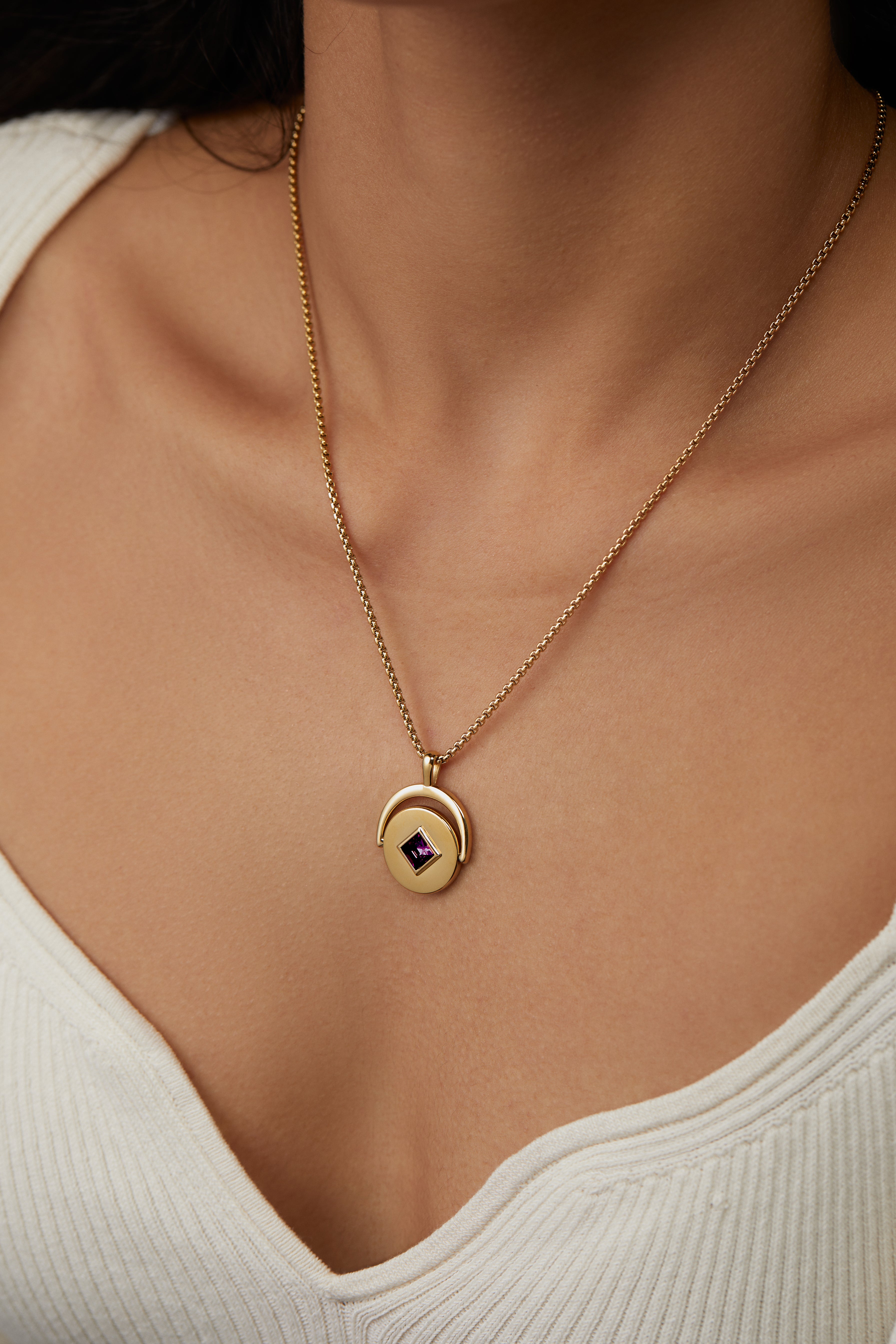 February Birthstone & Flower Flip Charm Necklace - Amethyst & Violet Jewelry for Women - Perfect Gift for Valentine's Day, Anniversary & Special Occasions