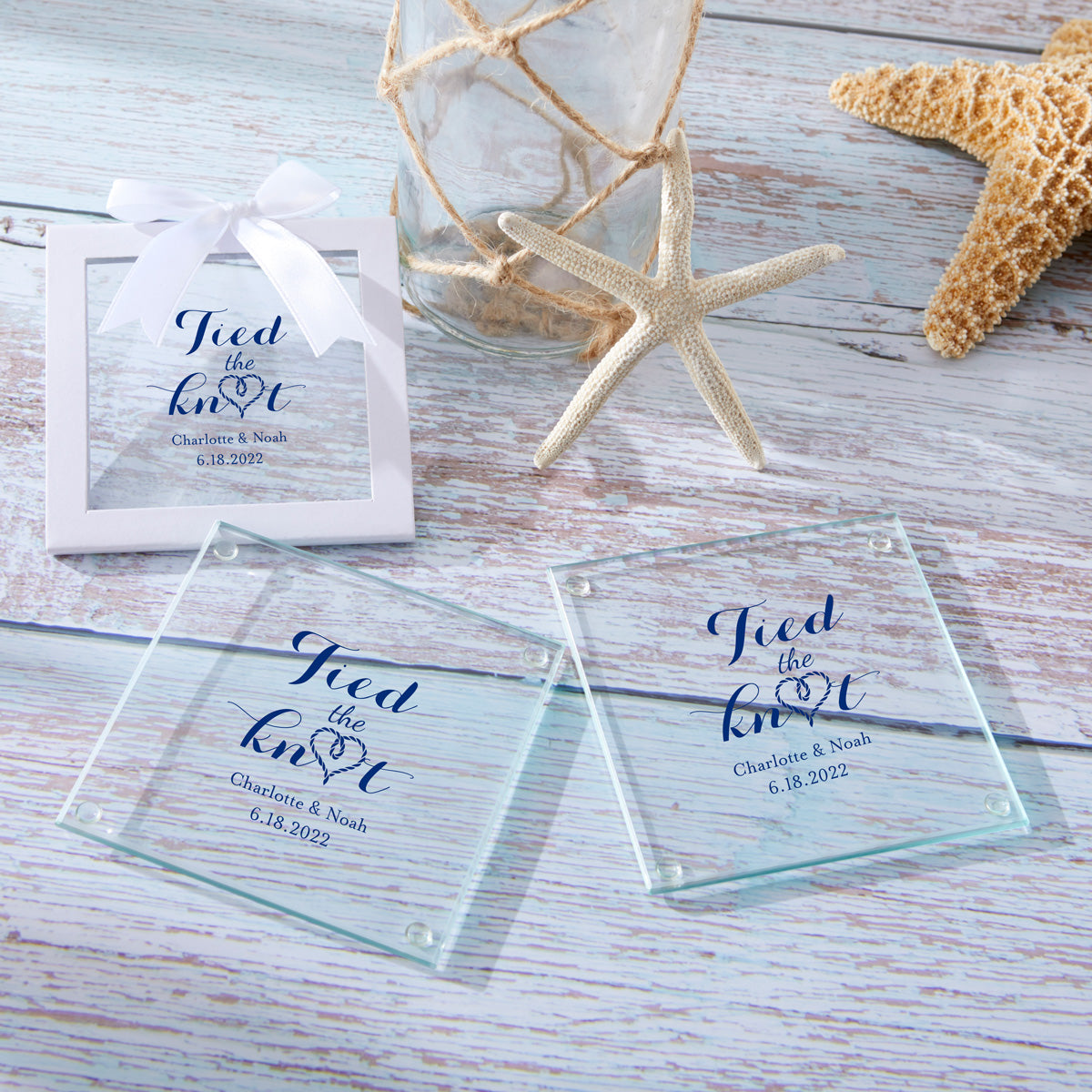Custom Engraved Glass Coasters Set of 4 - Personalized Drink Coasters for Home Bar, Wedding Gifts & Housewarming - Elegant Glass Drink Coasters for Coffee Table, Office Desk & Party Decor