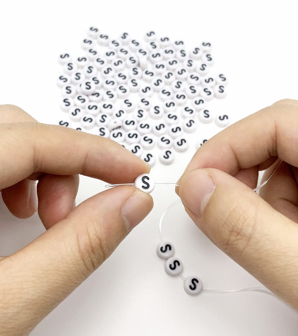 100PCS White Round Acrylic Alphabet Beads Letter S Beads 4X7mm - DIY Jewelry Making Supplies for Bracelets, Necklaces, Keychains - Perfect for Personalized Gifts, Party Favors & Craft Projects