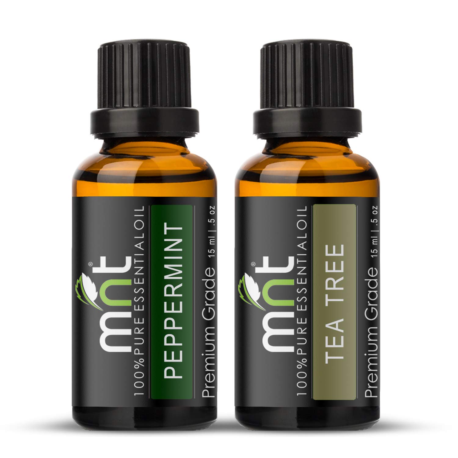 100% Pure Natural Peppermint Oil & Tea Tree Oil Combo (15ML Each) - Promotes Hair Growth & Skin Care | Perfect for Aromatherapy, DIY Beauty & Scalp Treatments