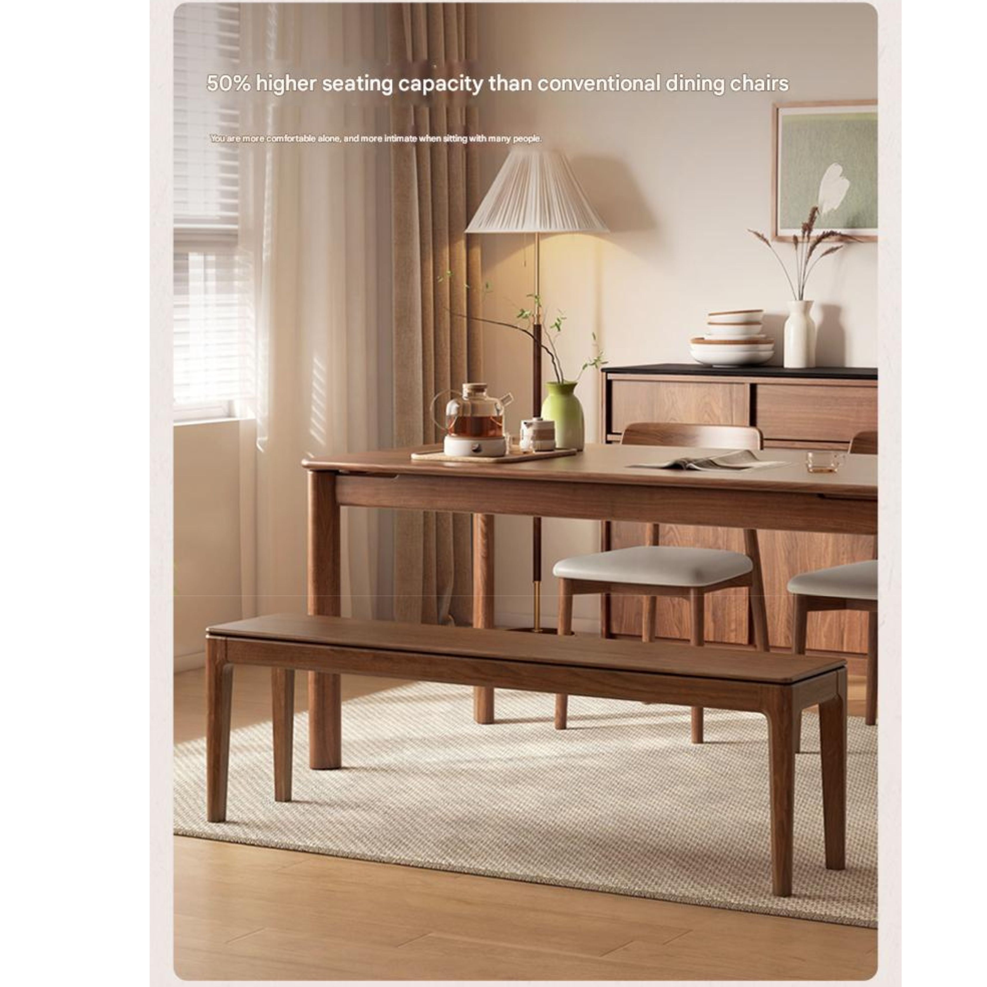 Black Walnut Solid Wood Nordic Long Bench - Modern Entryway & Dining Room Seating - Perfect for Hallway, Bedroom, and Living Room Decor