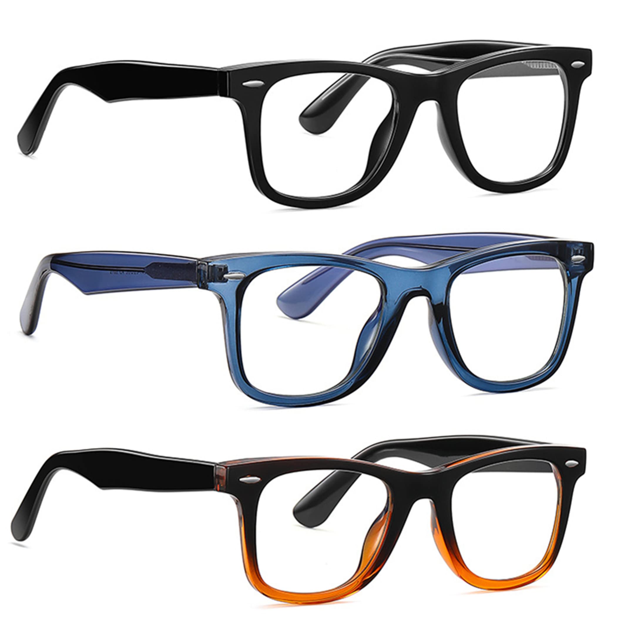 Bullabulling Retro Square Oversized Blue Light Blocking Reading Glasses for Women & Men - Computer Glasses with Spring Hinge - Perfect for Office Work, Screen Time & Book Reading