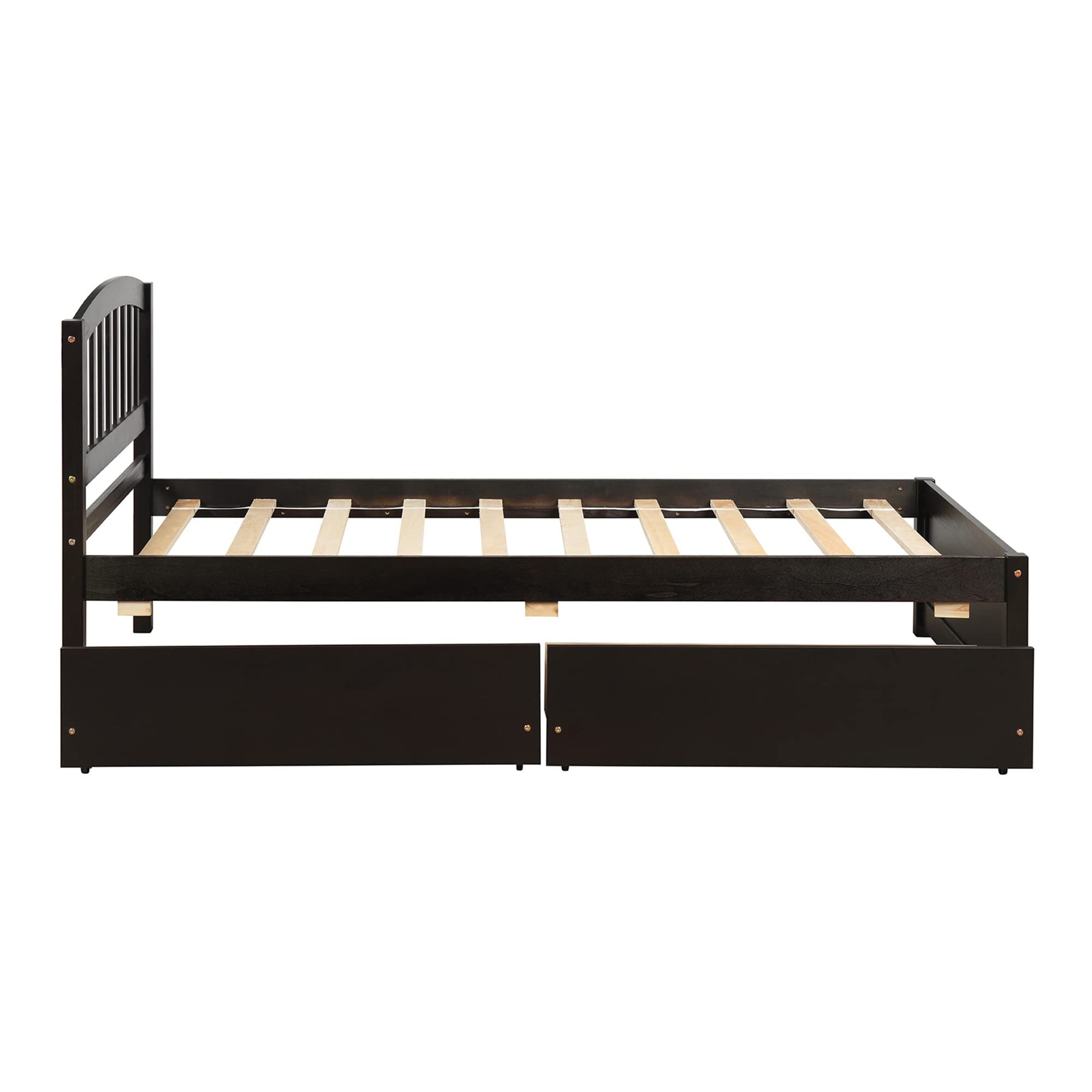 Twin Platform Bed Frame with 2 Storage Drawers - Space Saving Minimalist Pine Wood Bed (Espresso Finish) - Perfect for Small Bedrooms, Dorms & Studio Apartments