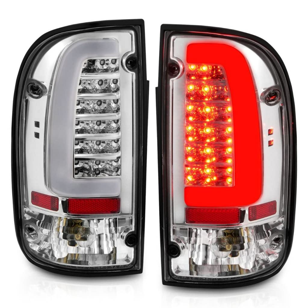 ANZO LED Tail Lights for Toyota Tacoma 1995-2004 - Chrome Housing with Clear Lens (Pair) | Part# 311355 | Upgrade Your Truck's Style & Visibility for Night Driving