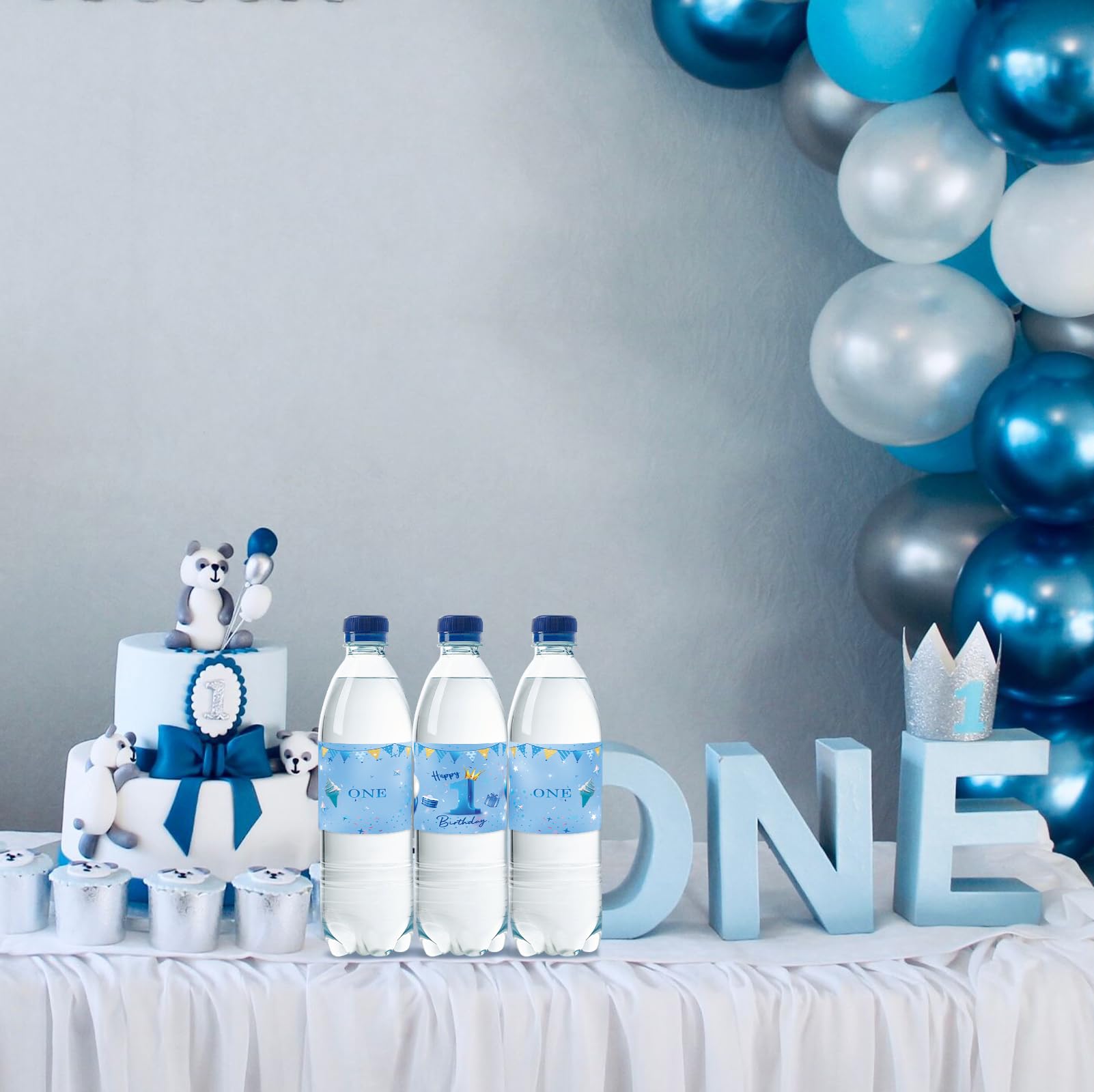 32pcs Blue Happy 1st Birthday Water Bottle Labels - Balloon Blue Glitter Cheers to One Year Old Stickers - 1st Birthday Party Decorations - Baby Shower, Anniversary Celebration Supplies - Perfect for Birthday Parties, Baby Showers & Special Events