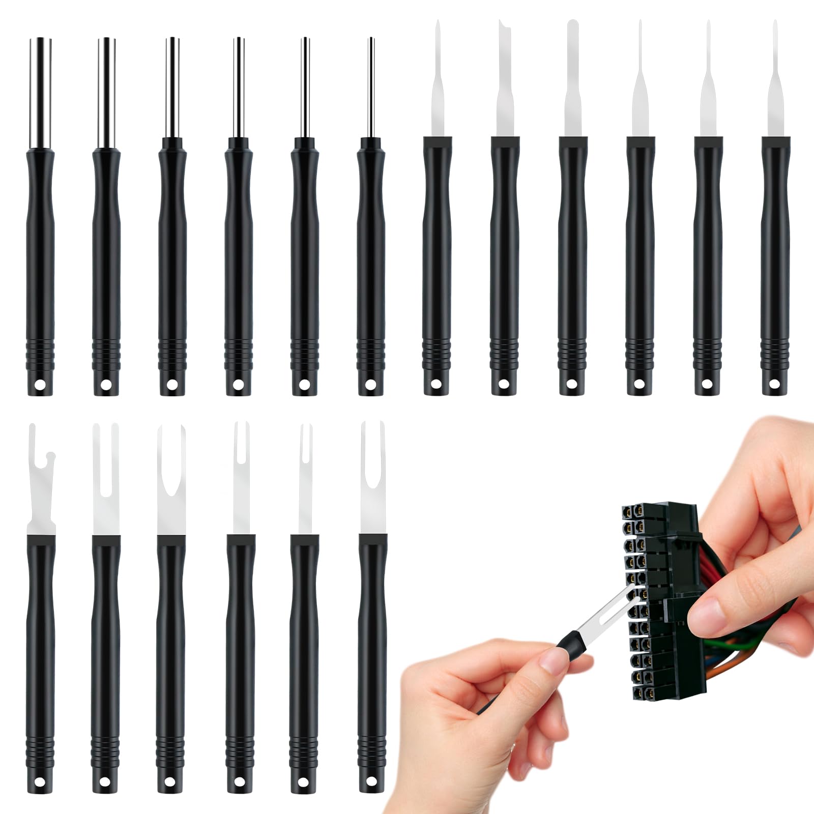 18-Piece Terminal Removal Tool Kit - Automotive Connector Pin Extractor Set for Electrical Systems | Wire Terminal Depinning Tools for Most Connectors | Perfect for Car Repairs & DIY Electrical Projects
