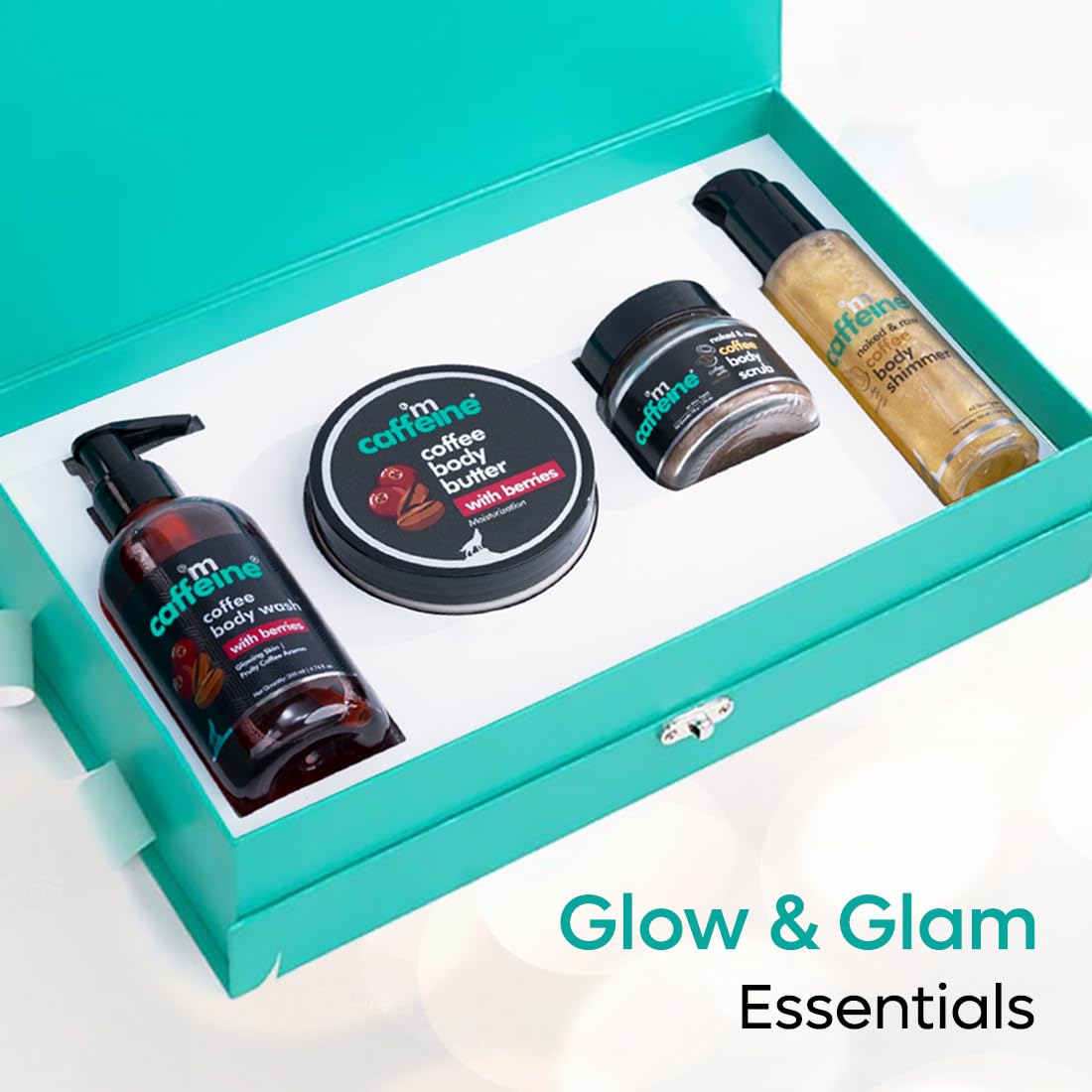 **Mcaffeine Coffee Glam Body Gift Set for Special Occasions - Luxury Gift Kit with Body Wash, Butter, Scrub & Shimmer | Perfect Valentine's Day, Anniversary, Birthday Gift for Women & Men - Spa & Self-Care Essential**