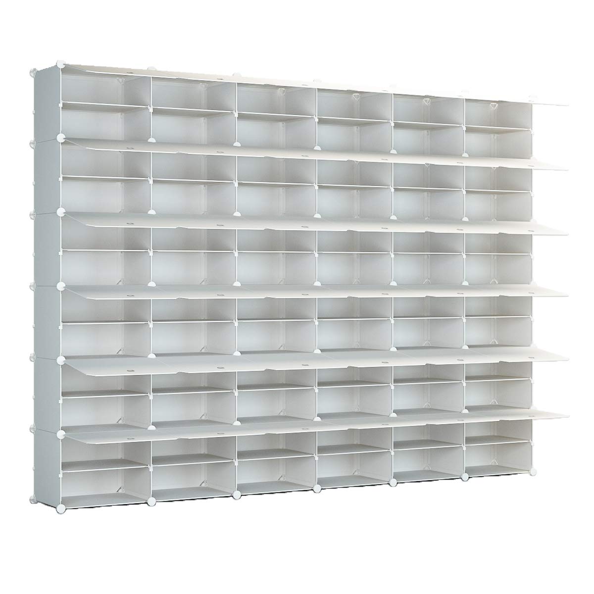 KOUSI 72 Grid Expandable Shoe Rack Organizer - Portable Tower Shelf Storage Cabinet for Heels, Boots, Slippers - White | Space Saving Closet & Entryway Shoe Storage Solution