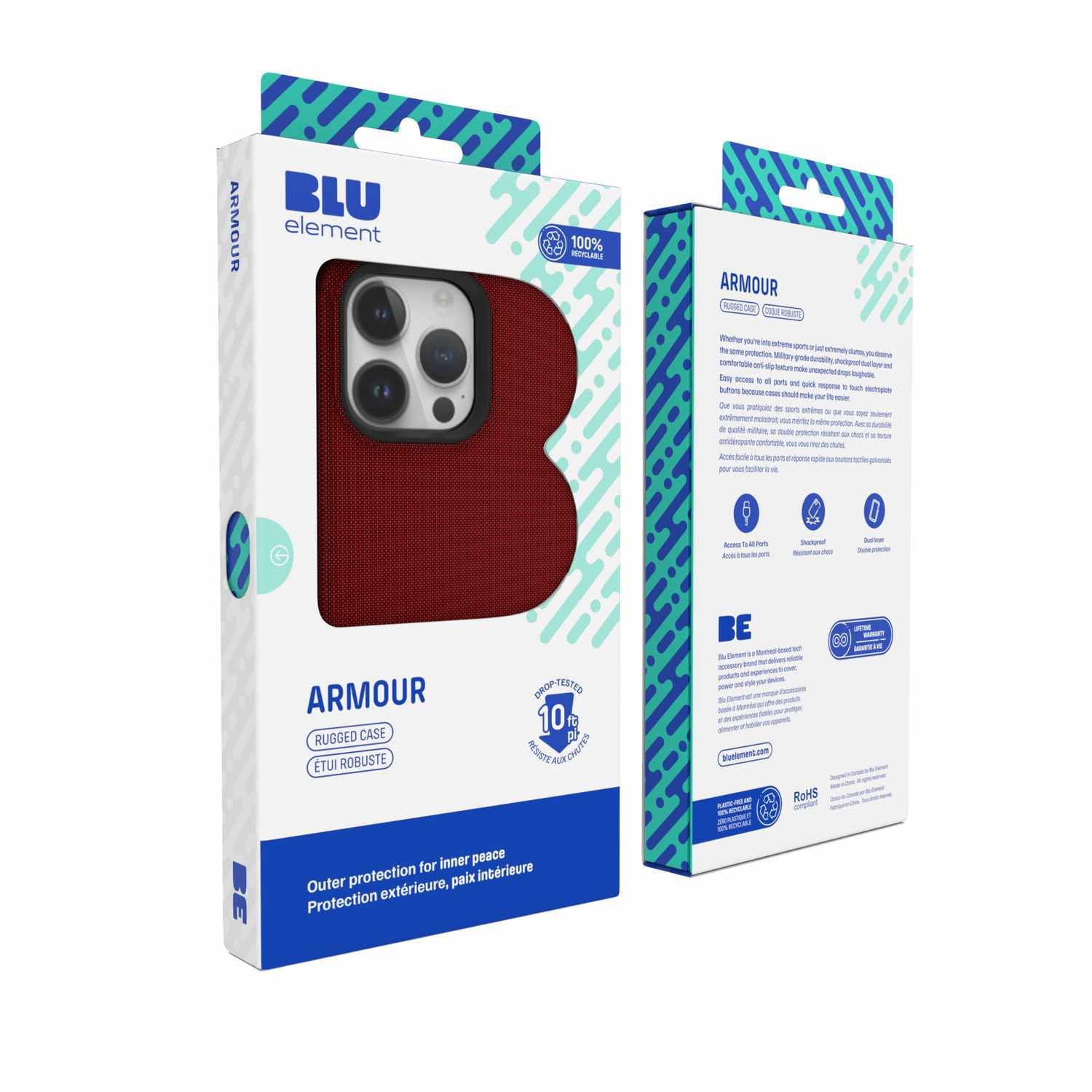 Blu Element iPhone 15 Pro Max Case - Rugged Protective Cover with Lightweight Design | Electroplated Buttons for Quick Response | Shockproof Armor Case for iPhone 15 Pro Max (Red) | Perfect for Outdoor Adventures, Work & Daily Protection