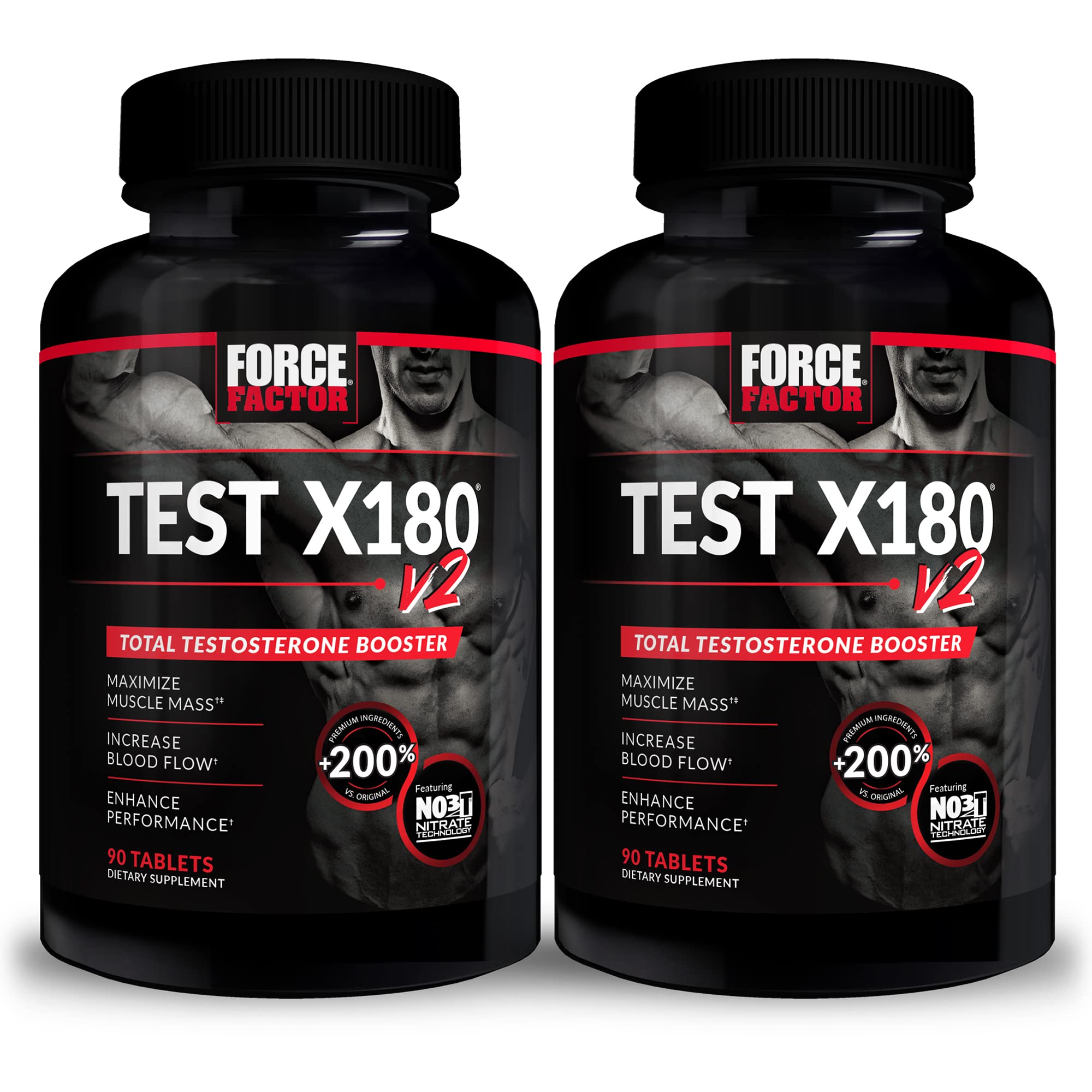 Force Factor Test X180 v2 Testosterone Booster for Men - 2 Pack (180 Tablets) | Muscle Building Supplement with Testofen & NO3-T Nitrates | Supports Nitric Oxide Production & Performance Enhancement | Pre-Workout & Post-Training Recovery