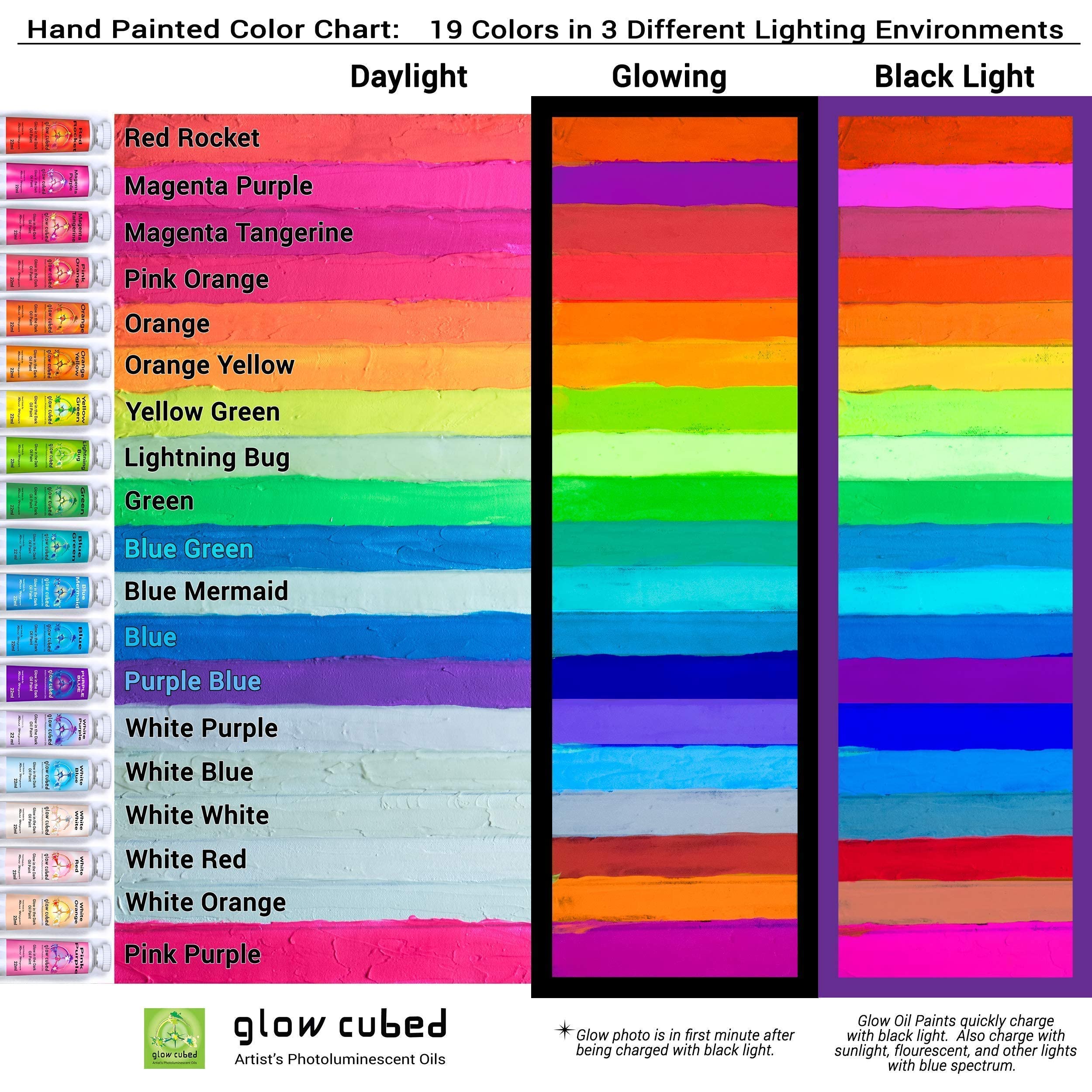 Glow in The Dark Professional Oil Paint Set - 10 Vibrant Colors with Lightning Bug 37ml for Canvas Art, Night Painting & DIY Projects
