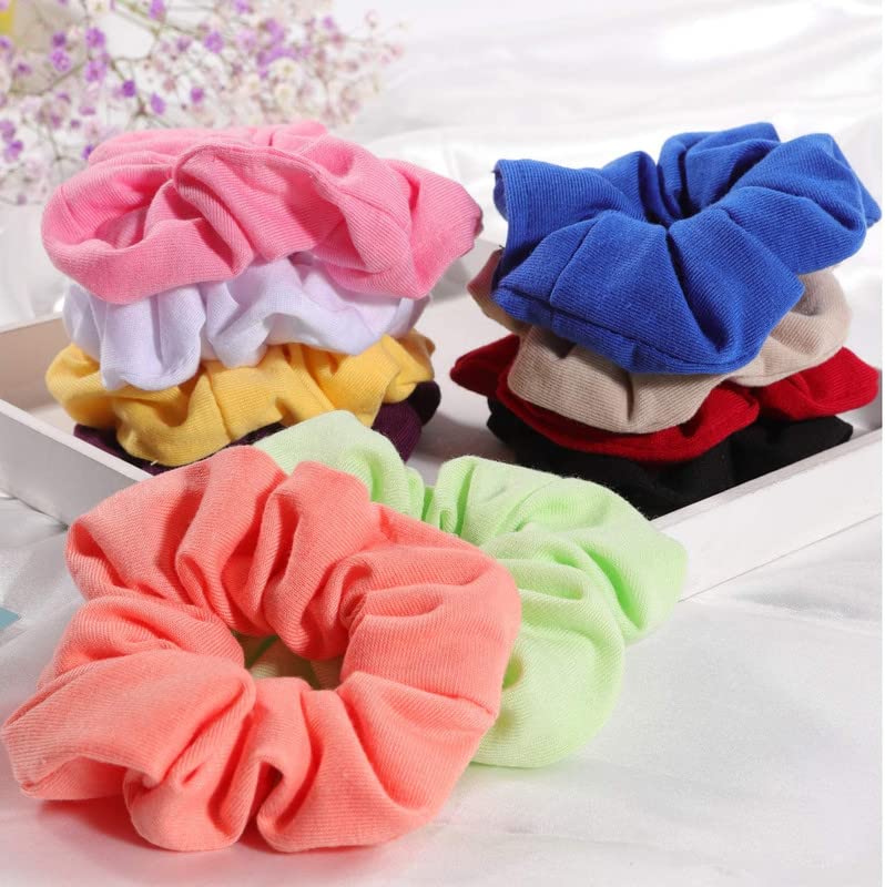 Staila Cotton Hair Scrunchies - 15 Pack Soft Elastic Hair Bands for Women & Girls - Perfect for Workouts, Office, School & Everyday Hair Accessories