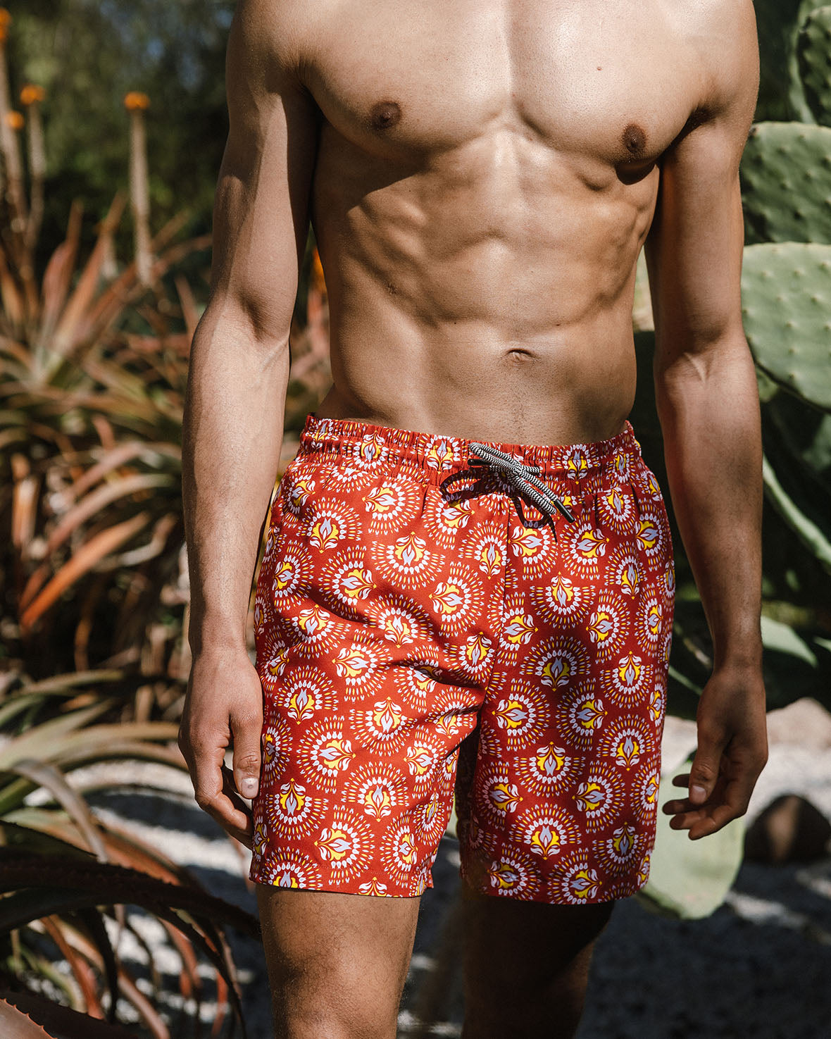 Men's Quick-Dry Fan Print Swim Shorts - Lightweight & Comfortable Beachwear for Swimming, Surfing & Summer Vacations