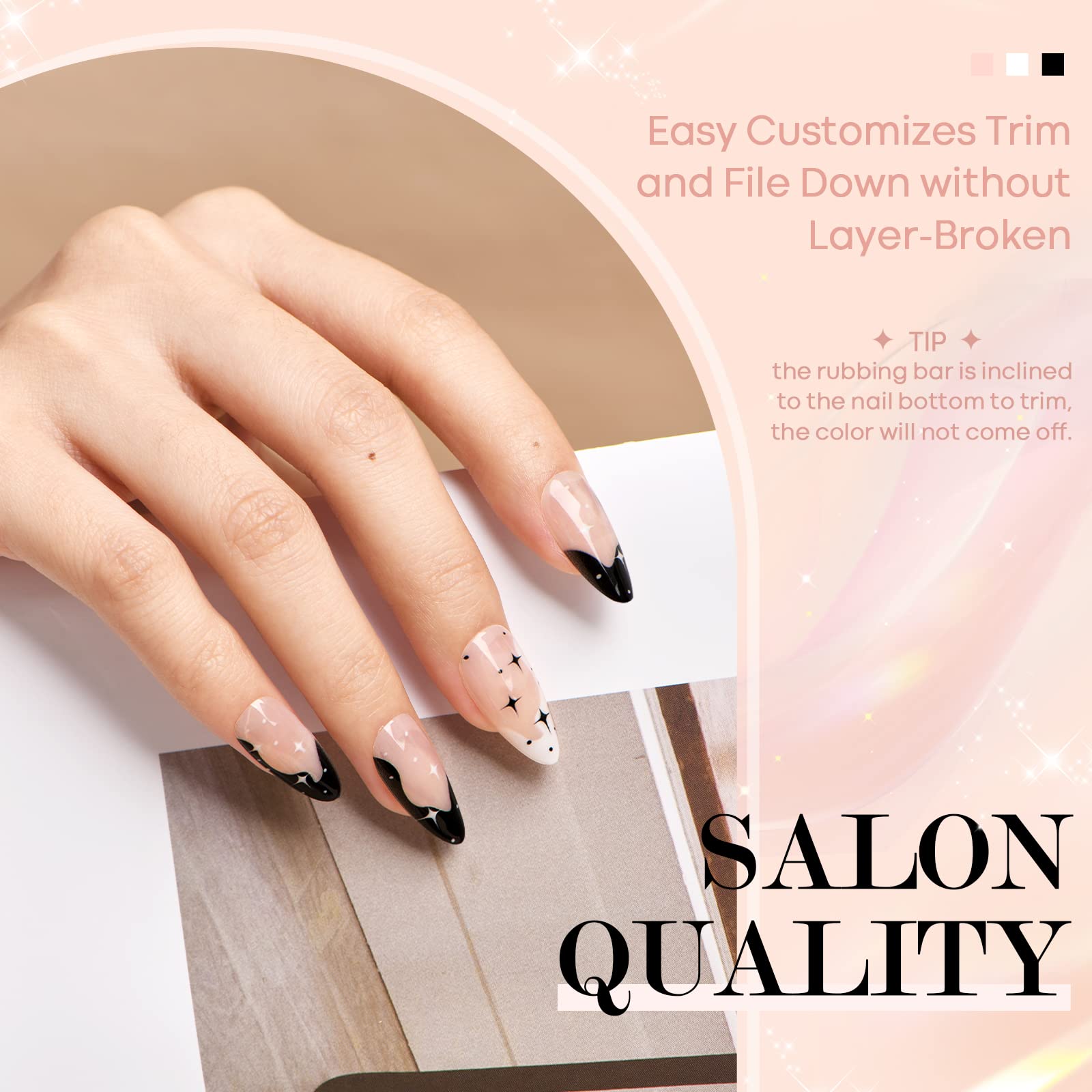 Glamermaid Black Press on Nails - Medium Almond Shape, Gothic Eyes & Dark Moon Design, Emo Crush Fake Nails for Women | Reusable Acrylic Nail Tips with Glue | Perfect for Halloween, Gothic Parties, and Dark Aesthetic Nail Art