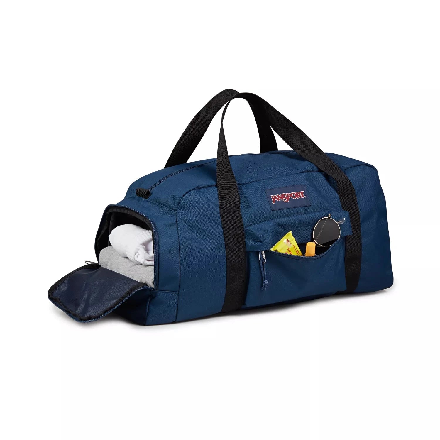 JanSport Weekender Medium Duffel Bag - Navy Blue Travel Duffel for Gym, Weekend Trips & Sports Gear | Durable Carry-On Luggage with Shoulder Strap