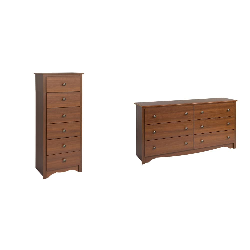Cherry Monterey Tall 6-Drawer Chest & Dresser - Solid Wood Bedroom Furniture for Clothes Storage | Perfect for Master Bedroom, Guest Room, and Dorm Organization