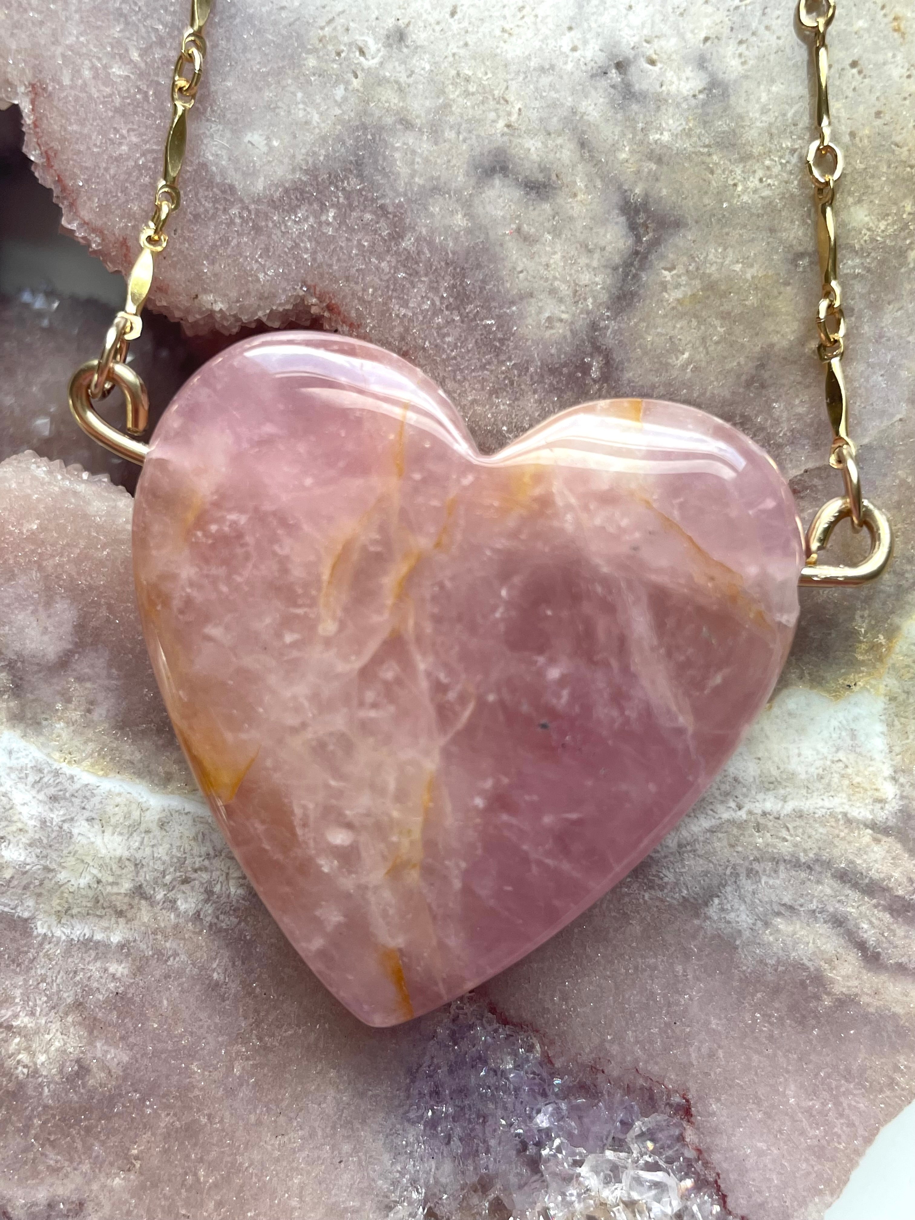 Large Rose Quartz Heart Necklace in Gold Fill - Perfect for Valentine's Day Gifts, Spiritual Healing & Everyday Elegance
