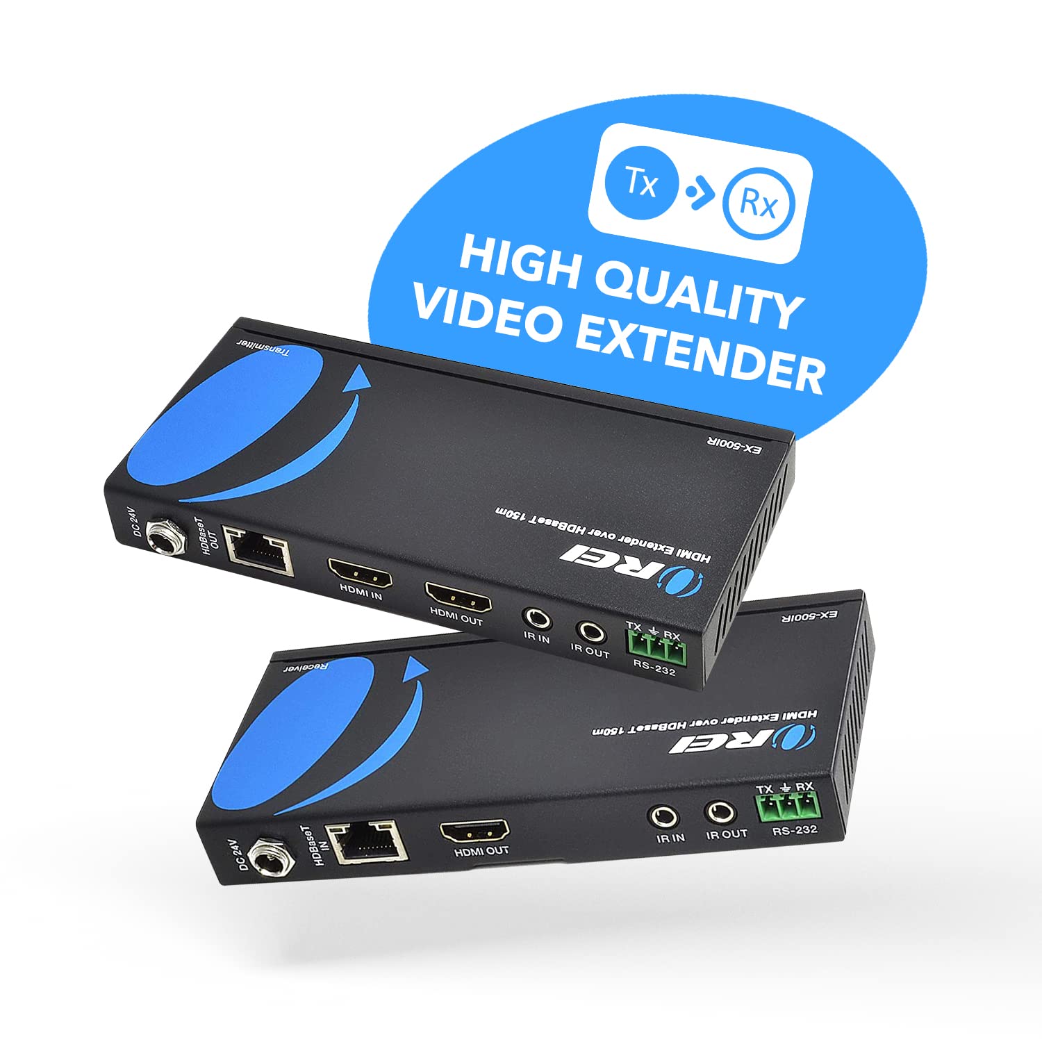 OREI EX-500IR 1080p HDBaseT HDMI Extender Over Cat5e/6 Ethernet Cable - 500ft Range, HDCP 1.4, Bi-Directional IR, HDMI Loop-out, RS-232, PoC - Perfect for Home Theater, Conference Rooms & Digital Signage