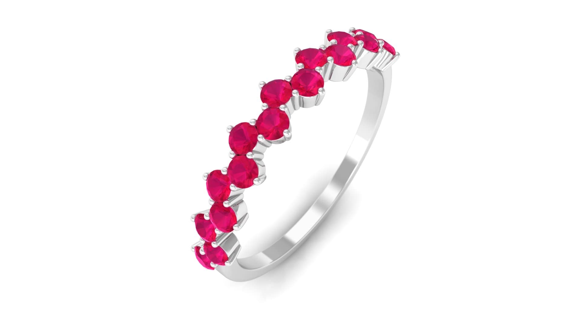 3/4 CT Lab-Created Ruby Half Eternity Ring - 14K Solid Gold Zigzag Wedding Band for Women, Anniversary Gift, Bridal Jewelry, Valentine's Day Present