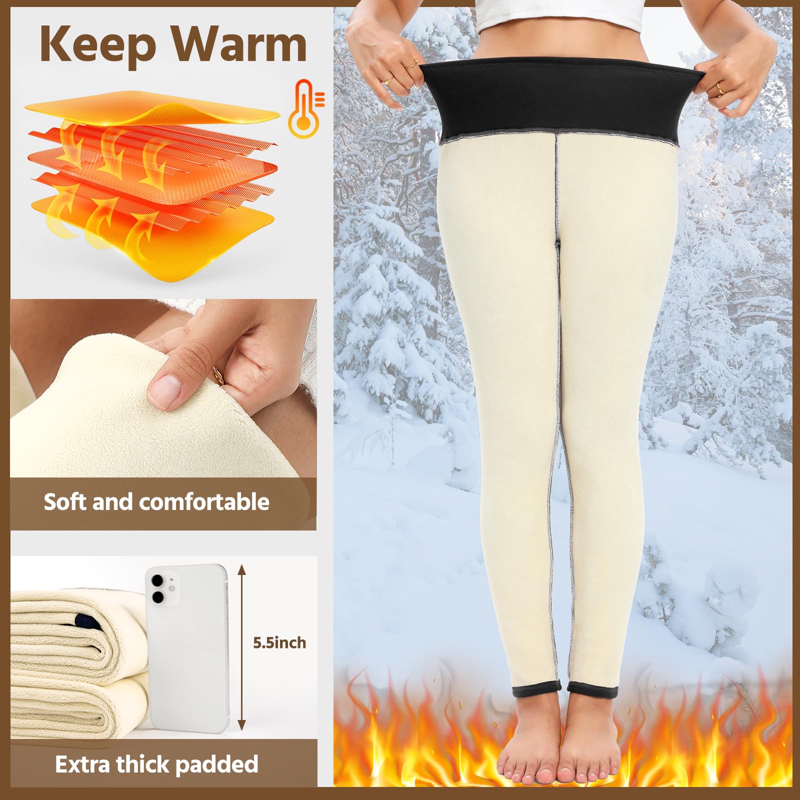 Voqeen Women's Fleece Lined Leggings - High Waisted Thermal Winter Pants with Sherpa Lining, Tummy Control & Stretch for Warmth | Perfect for Yoga, Running, Hiking & Casual Winter Outfits