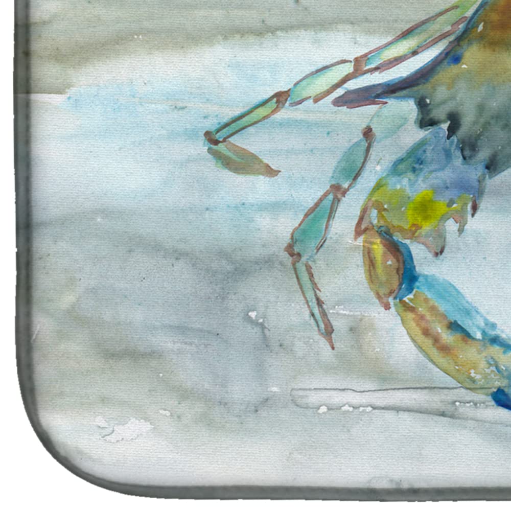 Blue Crab Watercolor Dish Drying Mat - Absorbent Kitchen Counter Mat (14x21