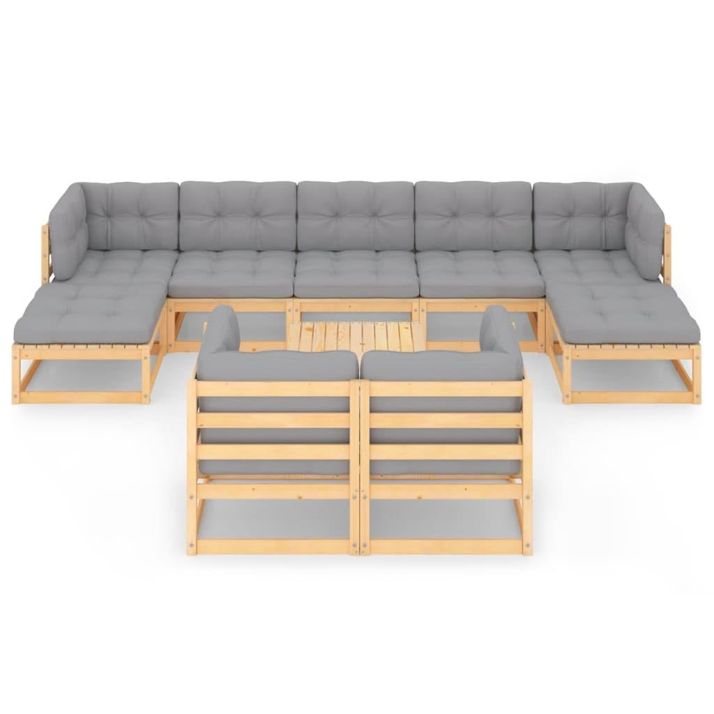 10-Piece VidaXL Patio Furniture Set - Outdoor Garden Sofa with Cushions, Sectional Sofa, Ottoman & Coffee Table in Solid Pine Wood - Perfect for Backyard, Poolside & Outdoor Entertaining