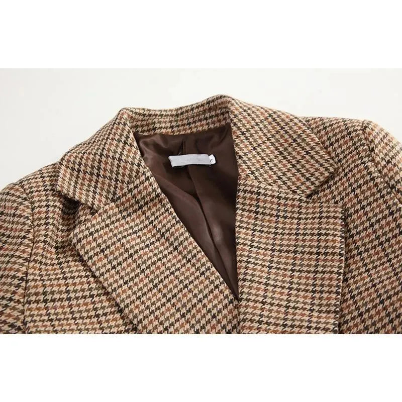 Vintage Houndstooth Plaid Blazer for Women | Classic Checkered Jacket | Office Wear, Business Attire & Formal Occasions