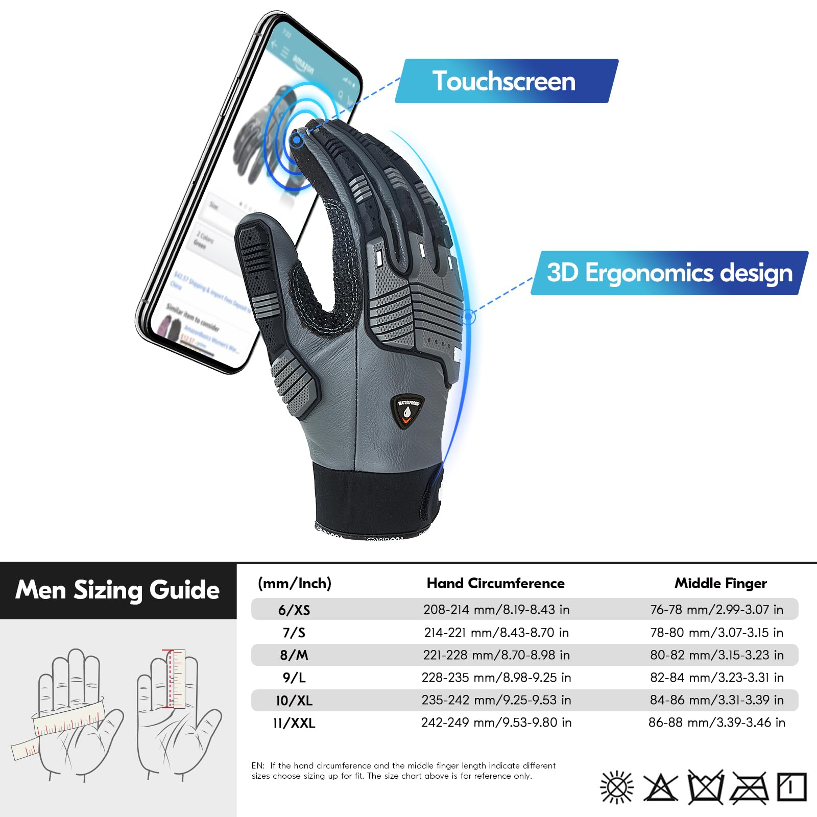 Vgo Coldproof Winter Work Gloves -20℃/-4°F, Anti-Vibration Impact Resistant Leather Gloves, Waterproof for Outdoor Work & Construction (CA7722FW) - Ideal for Snow Removal, Landscaping & Heavy Duty Winter Jobs