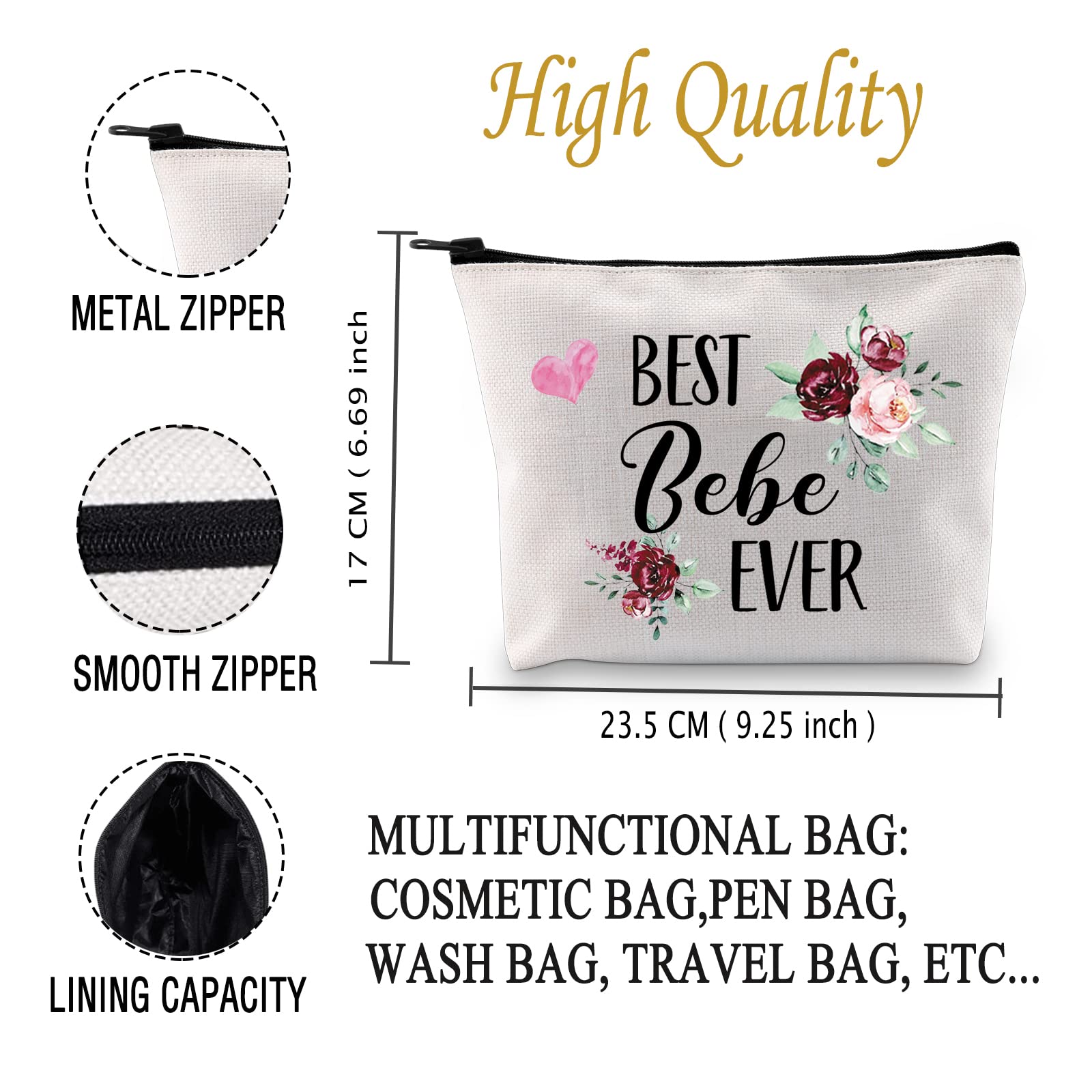 Best Bebe Ever Makeup Bag - Cute Cosmetic Pouch for Women, Perfect Mother's Day Gift for Mom, Grandma & Grandmother - Great for Travel, Bridal Shower & Everyday Use