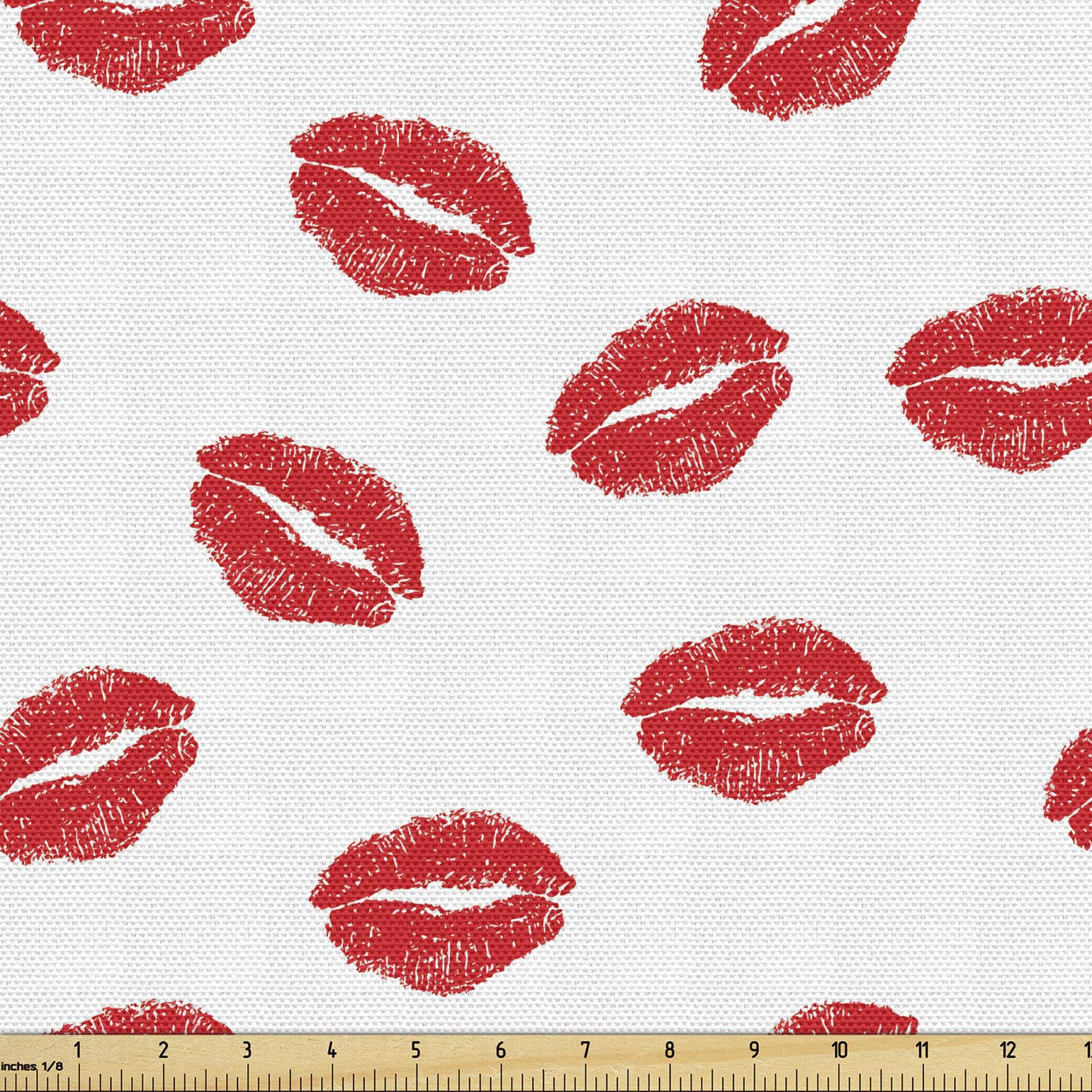 Ambesonne Lips Fabric by The Yard - Romantic Kisses Print Decorative Upholstery Fabric for Sofa, Curtains & Home Decor (10 Yards, Scarlet/White) - Perfect for Valentine's Day Gifts & Bedroom Makeovers