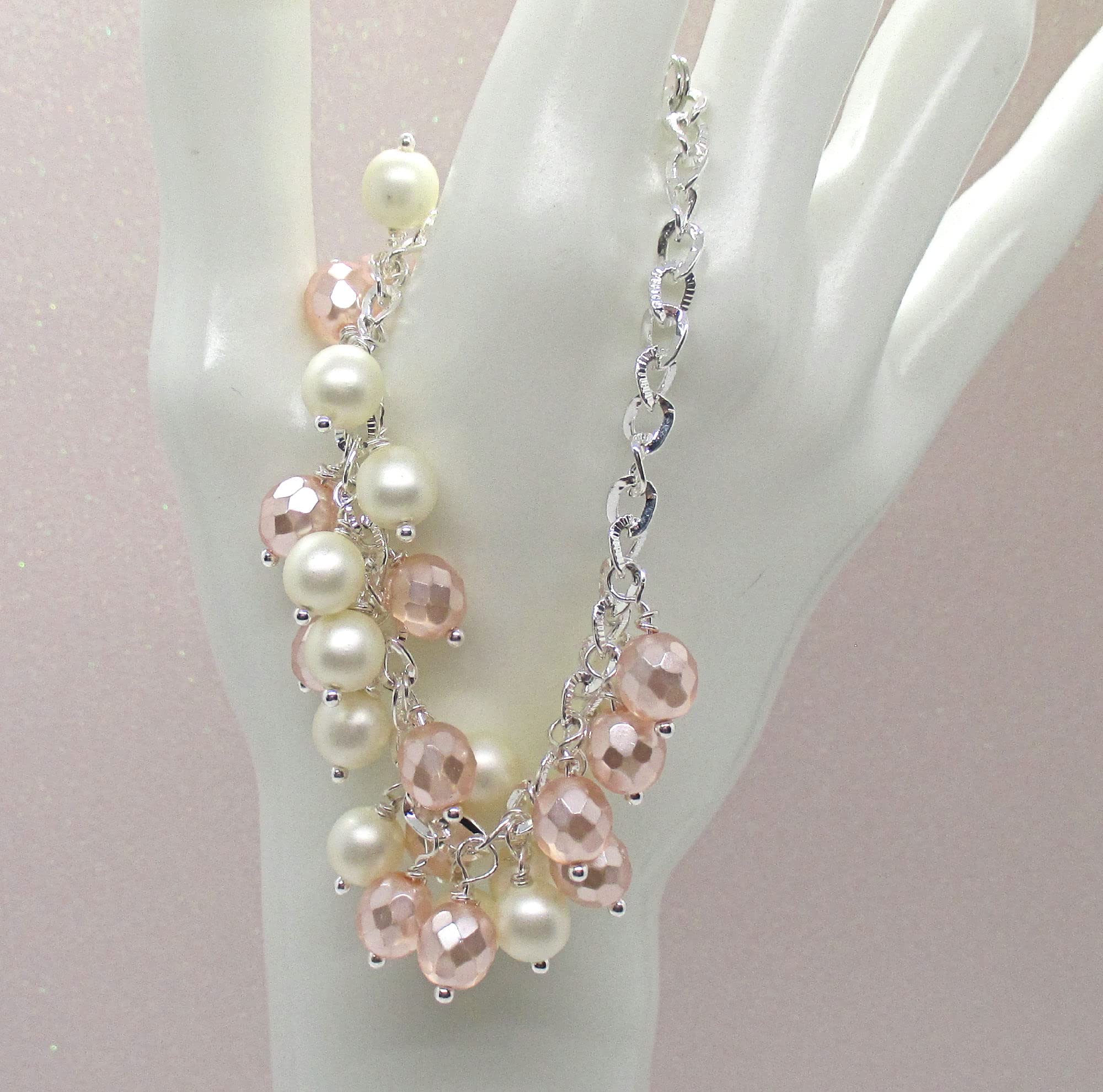 Elegant Shell Pink & Cream Pearl Bracelet with Rose Charm - Perfect for Weddings, Anniversaries & Romantic Gifts