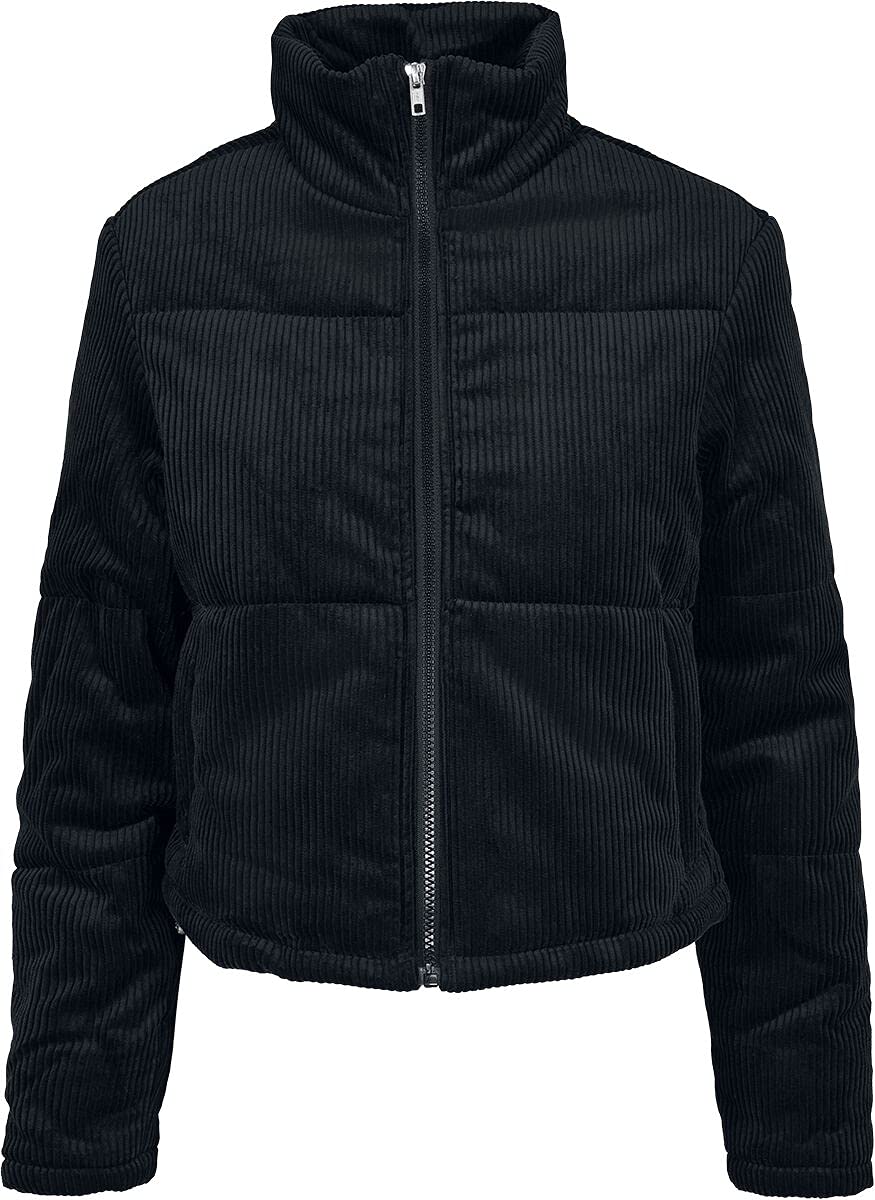 Urban Classics Women's Lightweight Corduroy Puffer Jacket - Black, Size XS | Warm Winter Coat for Casual Outings & Outdoor Activities