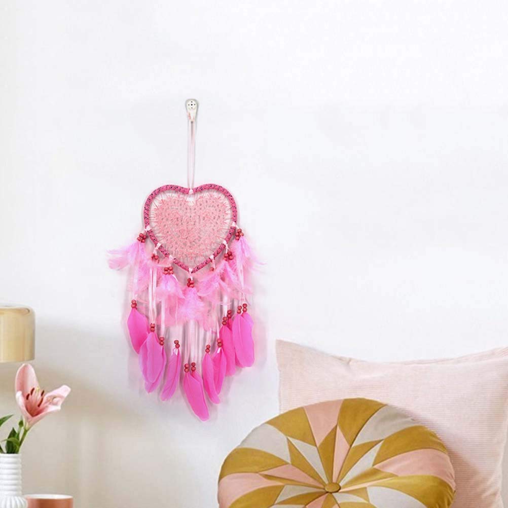 Handmade Pink Dream Catcher Wind Chime - Boho Wall Hanging Decor for Bedroom, Nursery & Living Room - Natural Feather & Bead Home Ornament for Relaxation & Positive Energy