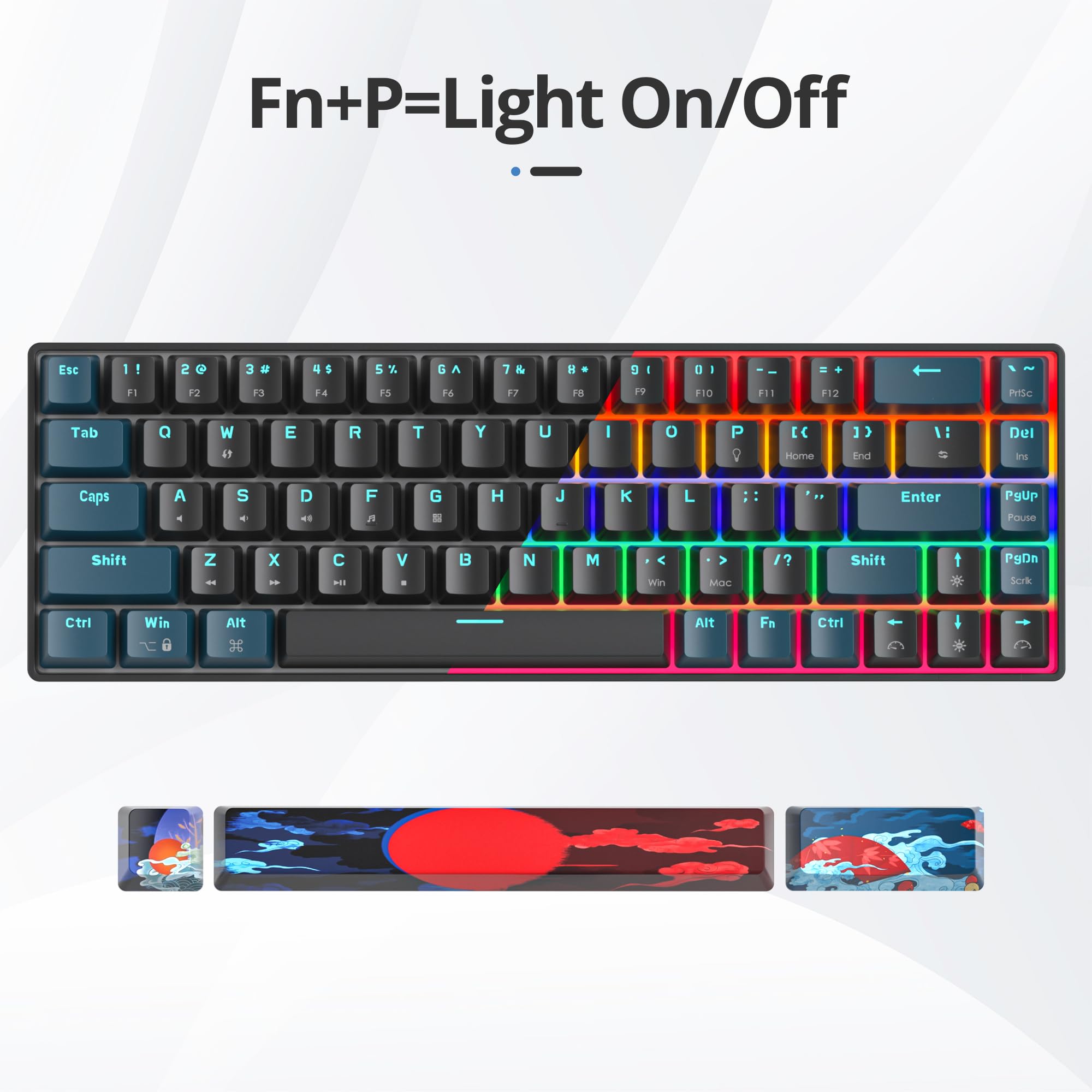 65% Mechanical Gaming Keyboard with Linear Red Switches - Compact Wired 60% Keyboard with RGB Backlit for PC, Laptop Gamers | Perfect for FPS, MOBA & Typing | Surmen 68-Key Mini Keyboard (Monster B-Rainbow Edition)