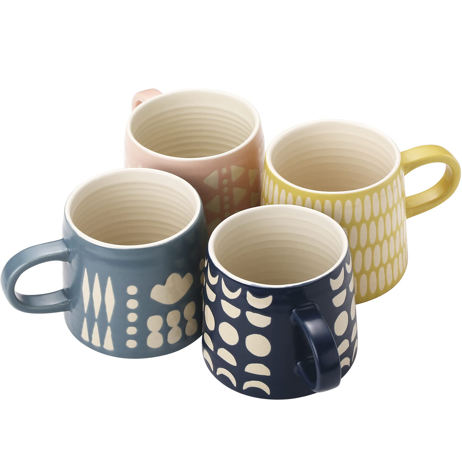 YouPeng 14oz Ceramic Coffee Mug with Relief Design - Large Durable Coffee Cup with Handle for Men & Women - Moon Blue - Perfect Gift for Coffee Lovers, Office Use & Home Decor
