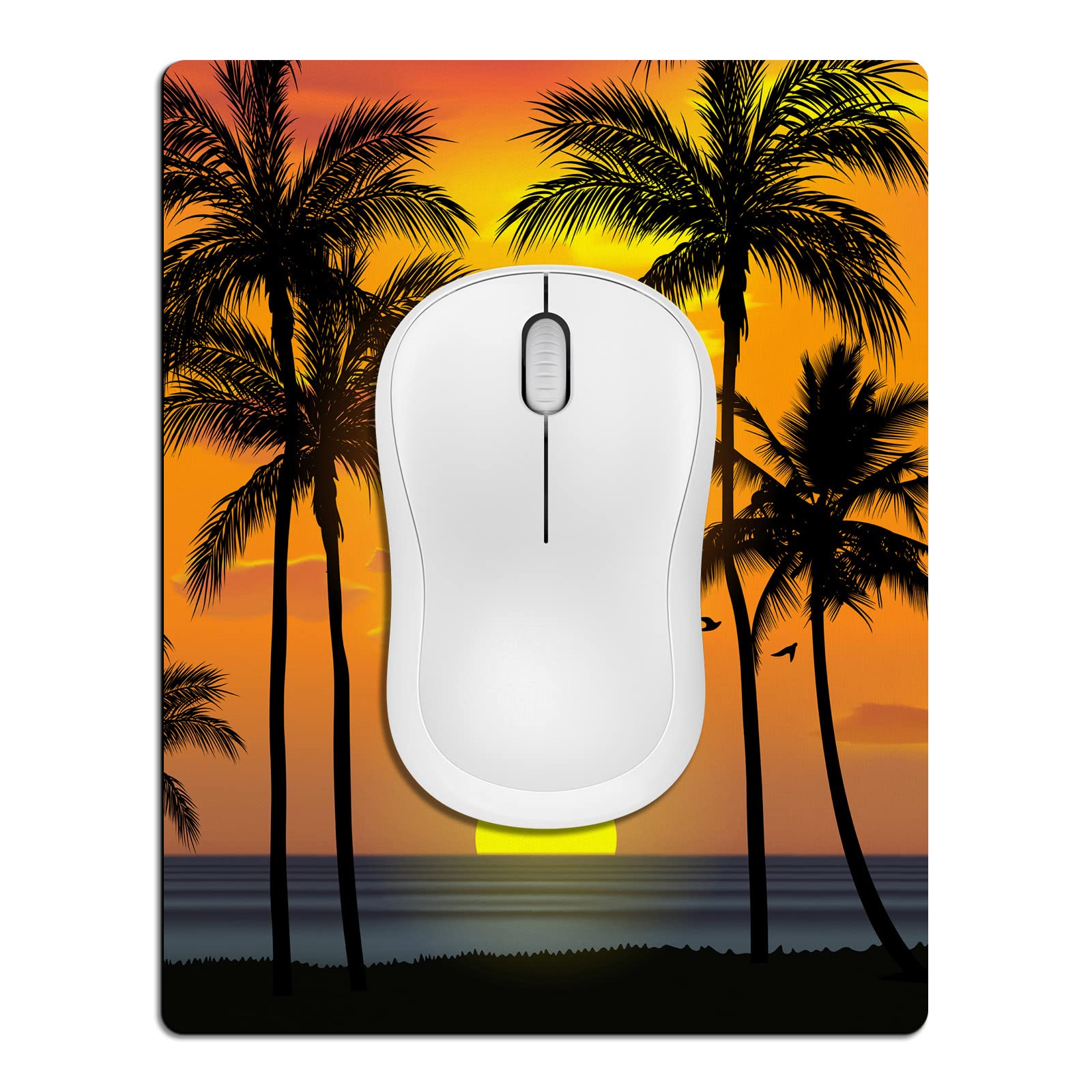 Mini Mouse Pad for Wireless Mouse & Laptop - Non-Slip Rubber Base, Portable Travel Mousepad with Tropical Sunset Beach Design (5.5 x 7 Inches) - Perfect for Office, Home & Travel Use