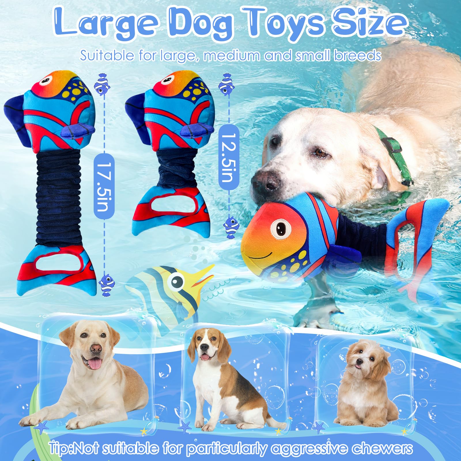 Large Squeaky Dog Toys - Plush Stuffed Puppy Chew Toys with Crinkle Paper for Small, Medium & Large Dogs | Interactive Tug of War Play, Training & Teething Relief