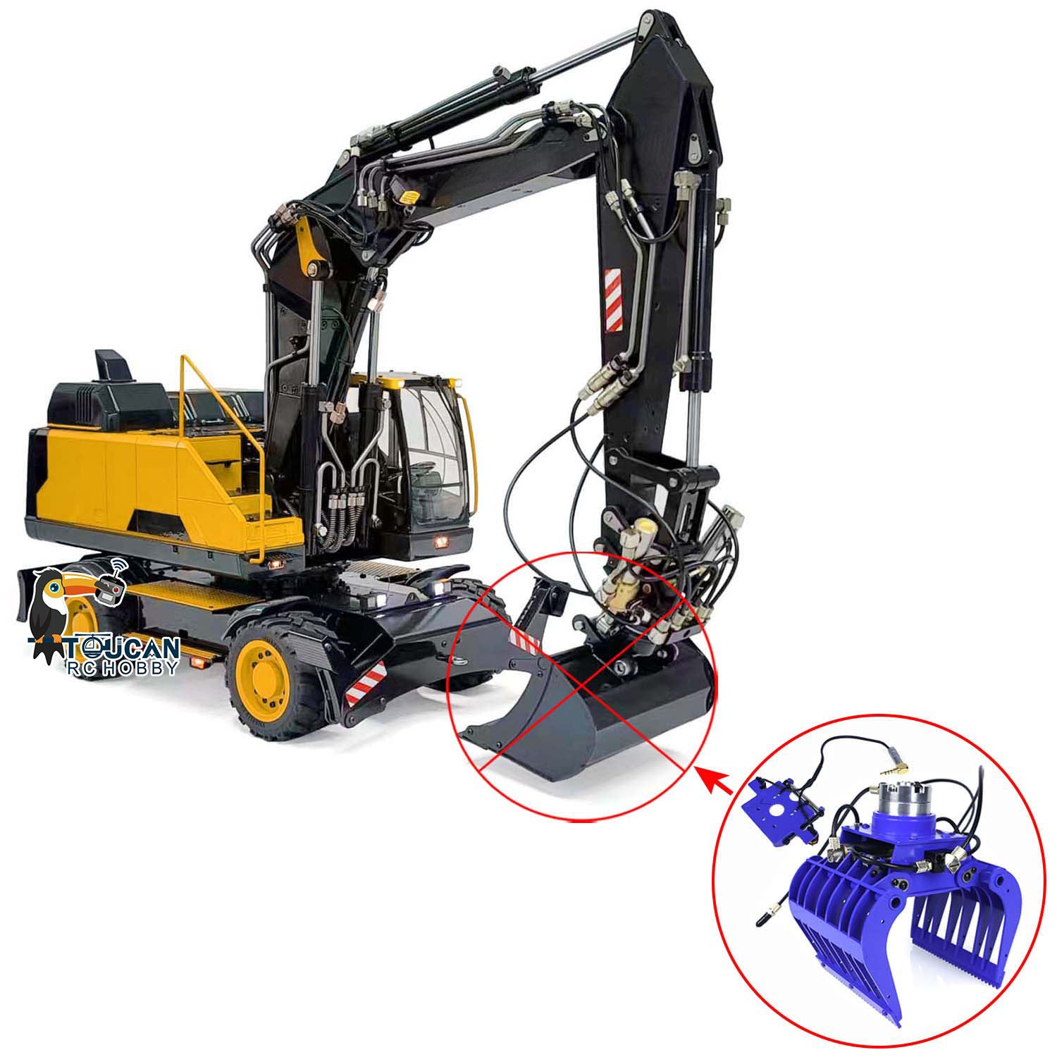 MTModel 1:14 Scale Metal RC Hydraulic Excavator - 3-Arm EC380 Wheeled Remote Control Construction Toy with Motor, Servo & ESC - Perfect for Construction Simulation, Kids Play & Collectors
