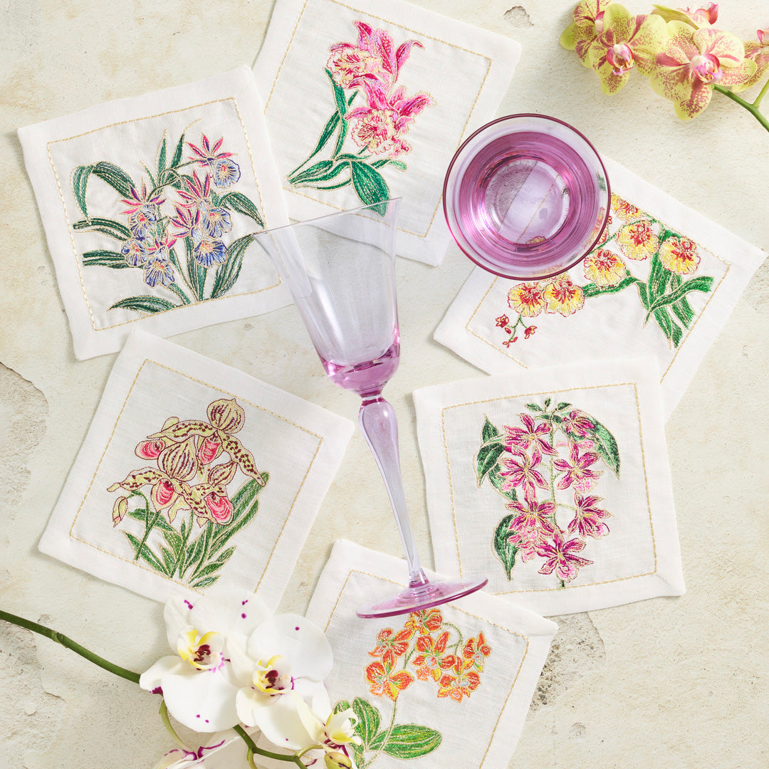 Elegant Orchid Cocktail Napkins - Set of 6 Floral Printed Paper Napkins for Parties, Weddings & Home Decor