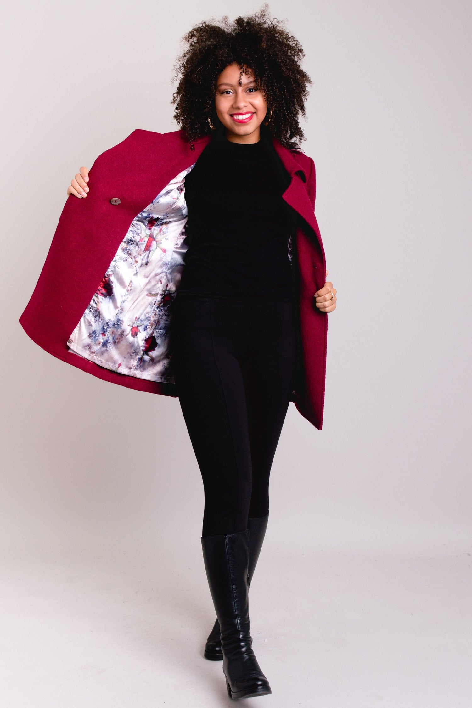 Gemma Coat Women's Burgundy Wool Blend Trench Coat - Warm Winter Outerwear for Office & Casual Wear