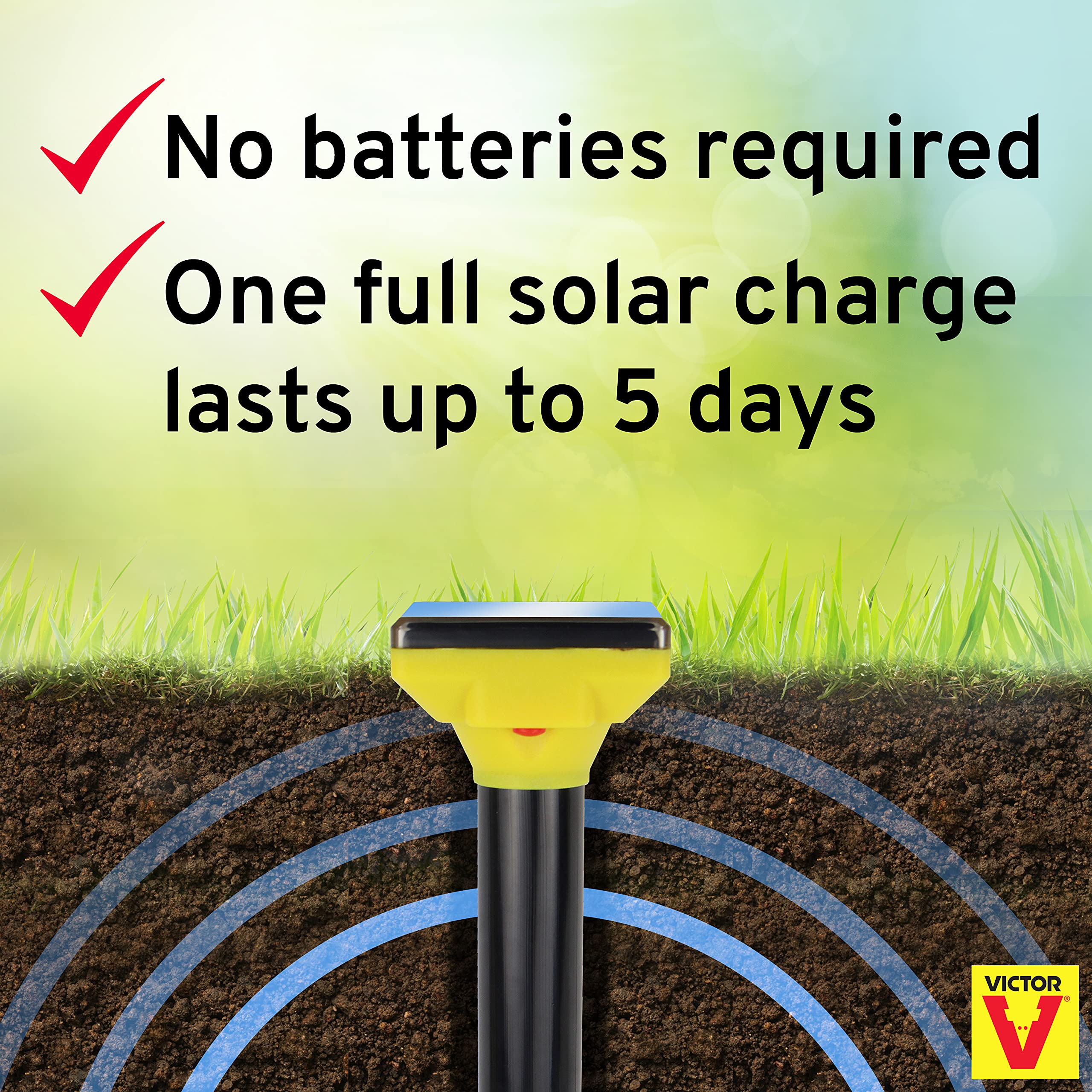 Victor M9014 Solar Powered Sonic Spike - Ultrasonic Mole & Gopher Repellent for Yard & Garden Protection | Eco-Friendly Pest Control Solution for Lawns, Farms & Outdoor Spaces