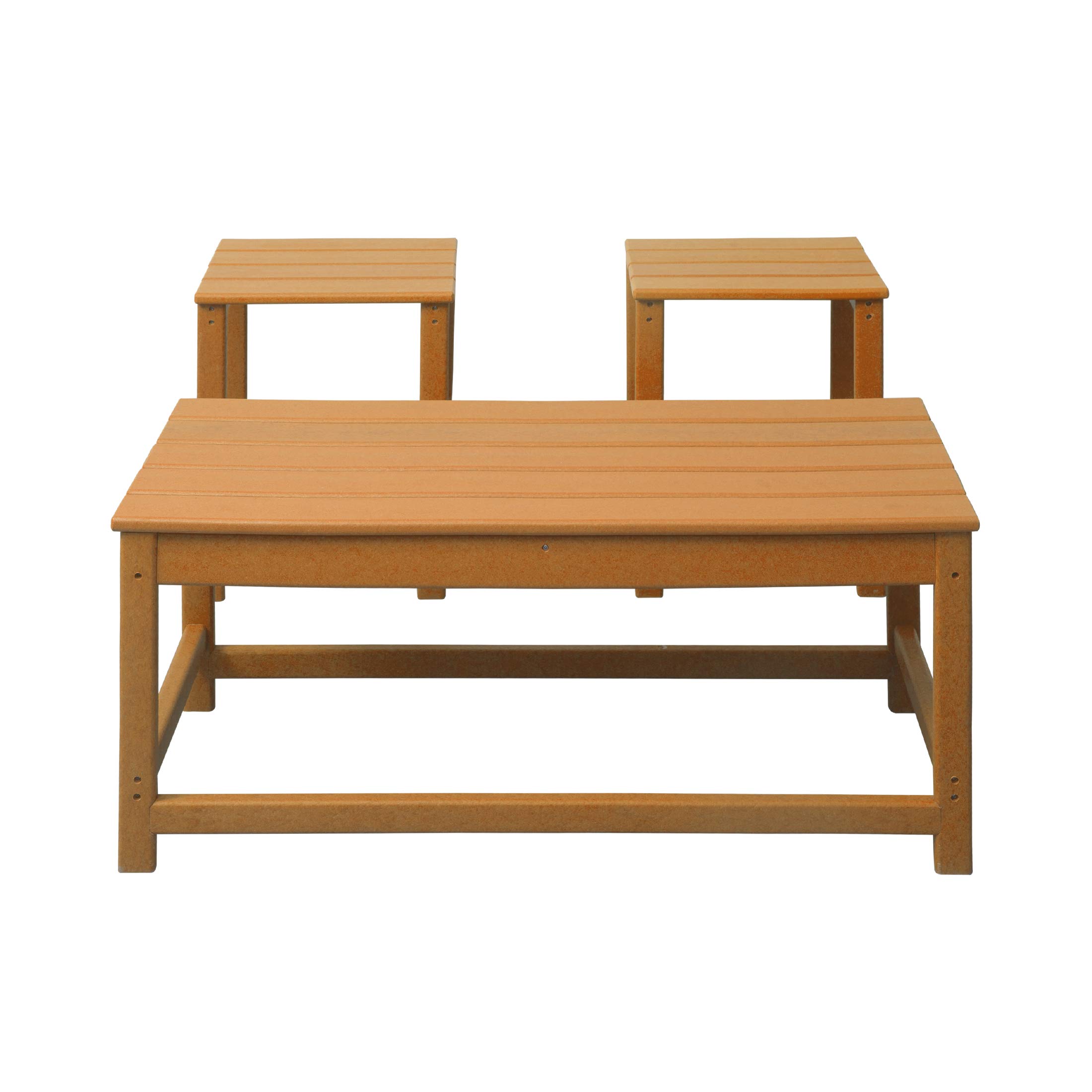 WO Home Furniture HDPE 2-Piece Side Table Set with 1 Coffee Table for Adirondack Chairs - Weatherproof & UV Resistant Outdoor Furniture for Patio, Backyard, Porch, Garden - Orange - Perfect for Poolside Relaxation and Outdoor Entertaining