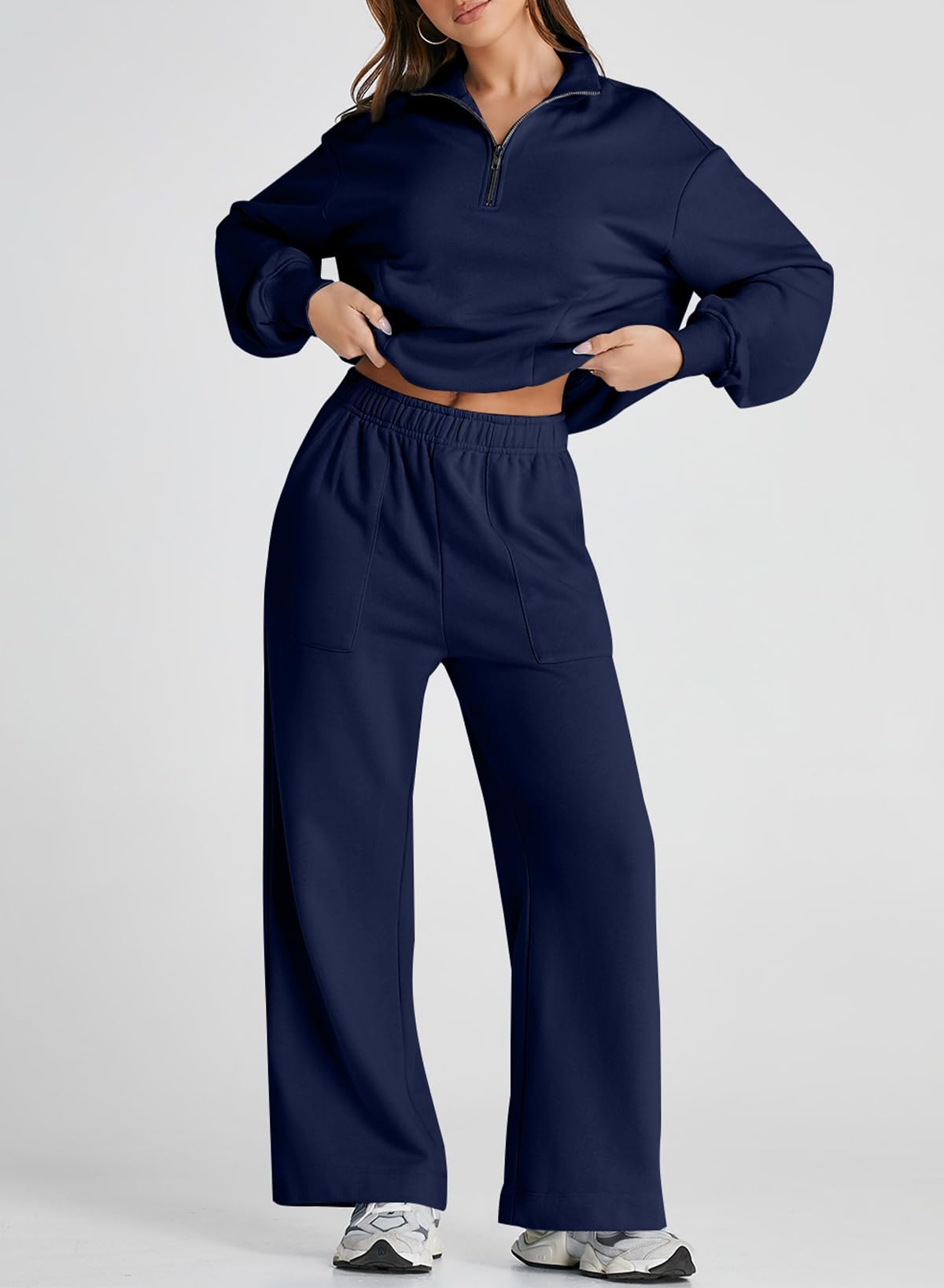 Herseas Women's 2-Piece Zip Up Sweatsuit Set - Casual Wide Leg Lounge Tracksuit Outfit for Women | Perfect for Yoga, Running Errands & Relaxing at Home