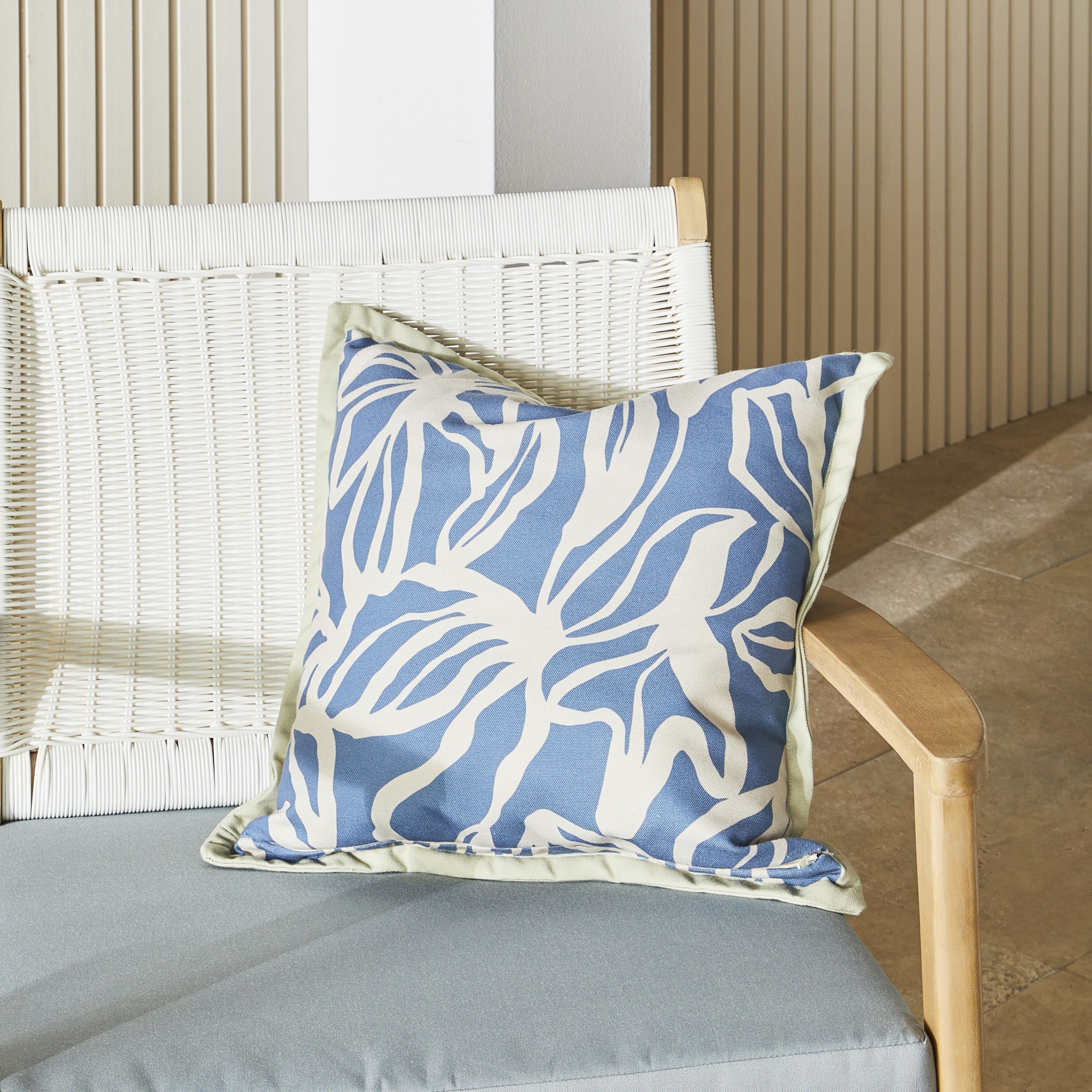 Aruba Leaves Print Blue Cushion Cover 45x45 Inches - Perfect for Sofa, Bed, and Home Decor