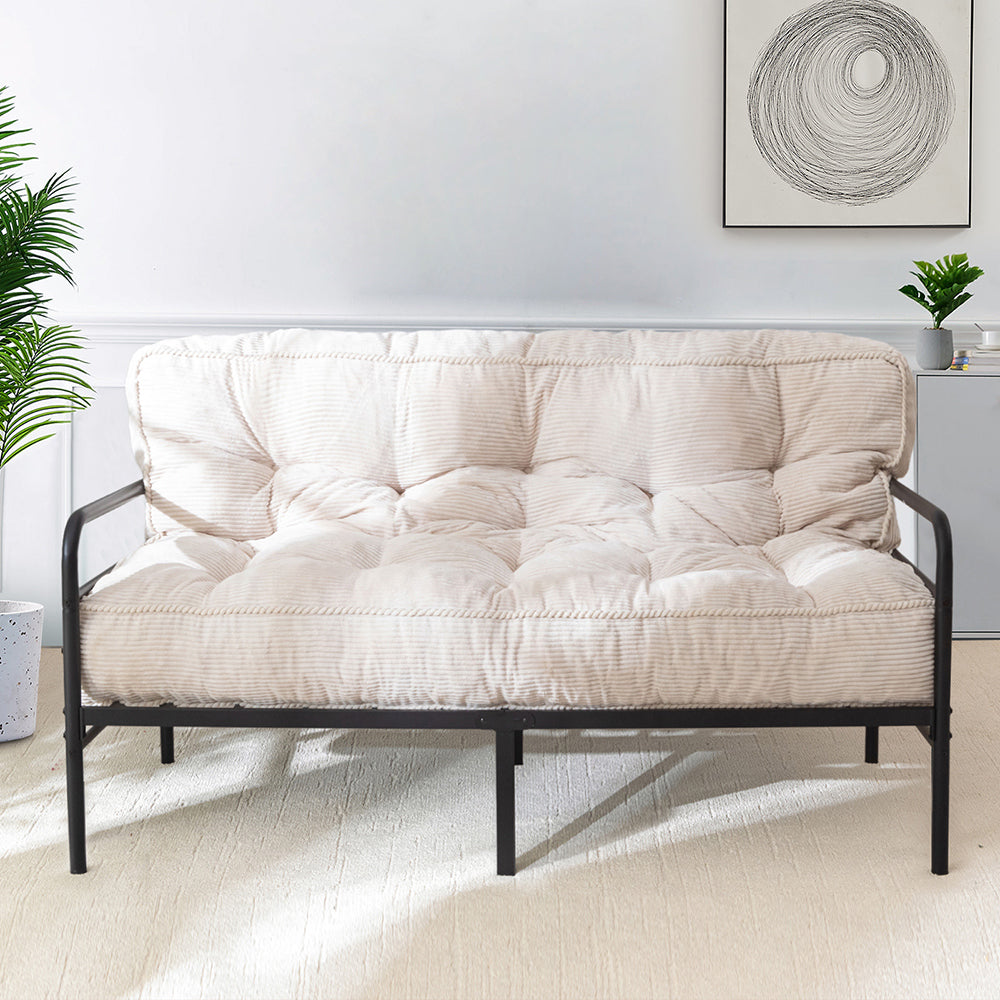 MAXYOYO 8 Inch Tufted Futon Sofa Bed - Thick Corduroy Fabric Floor Mattress for Adults (Mattress Only), Beige - Perfect for Small Spaces, Guest Rooms & Dorm Rooms