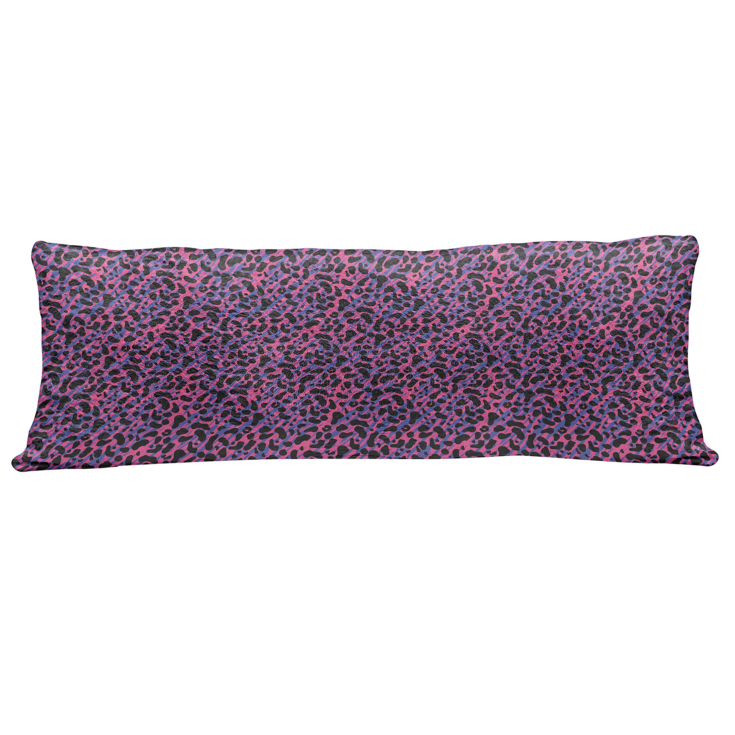 Ambesonne Jungle Fluffy Body Pillow Cover with Zipper - 80s Vintage Leopard Print in Royal Blue & Hot Pink - 20