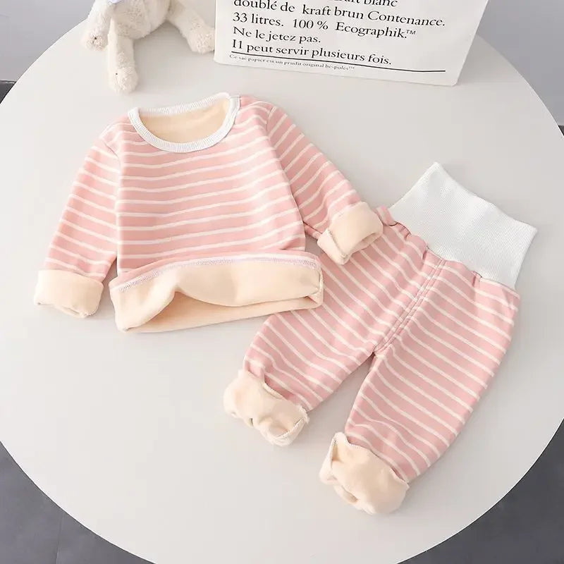 Baby Warm Clothes Set - Soft Fleece Pajamas with High Waist Belly Protection for Boys & Girls | Cozy Home Wear for Autumn & Winter | Perfect for Playtime & Bedtime