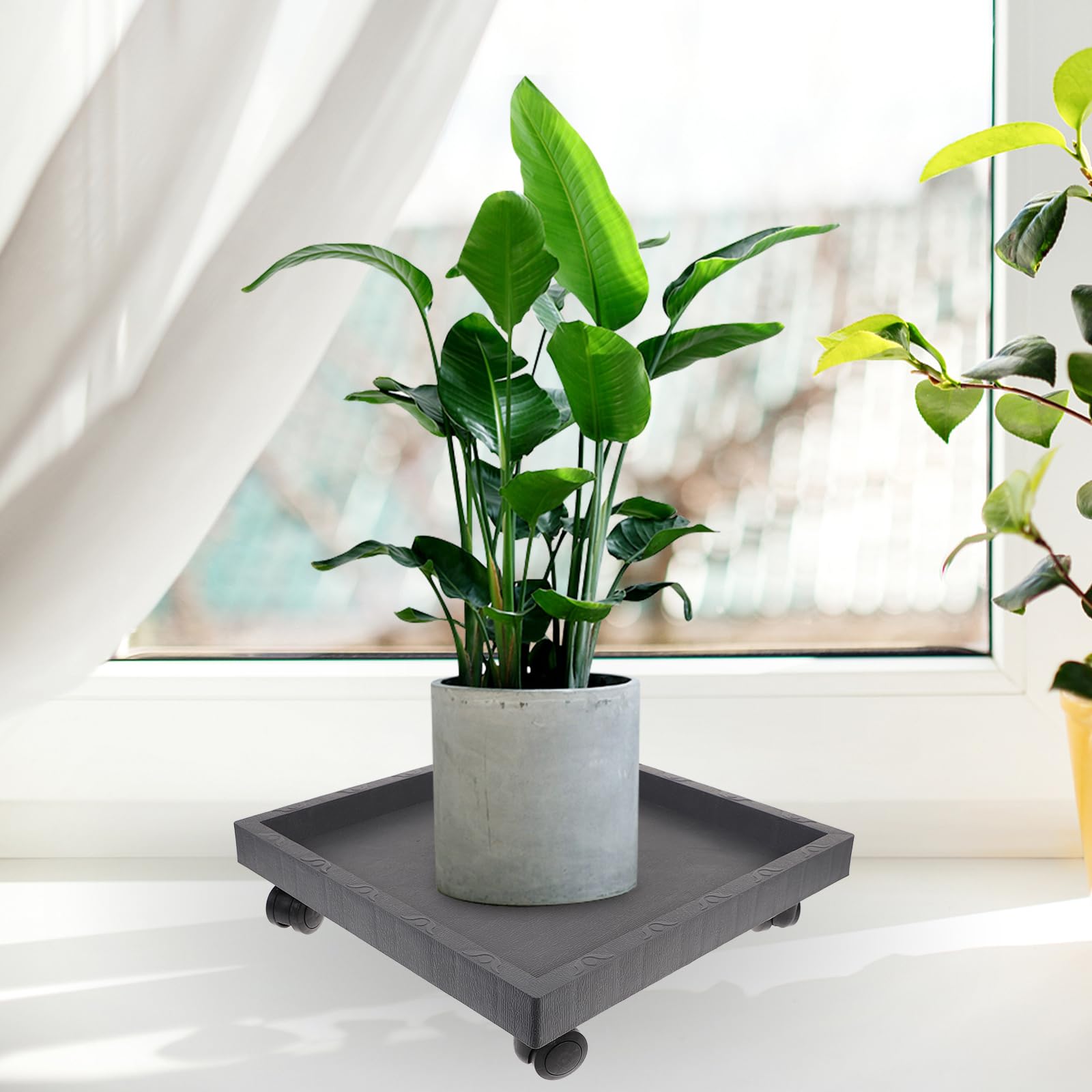DOITOOL Square Plant Pot Tray with Removable Wheels - Heavy Duty Planter Caster Coaster for Easy Moving Indoor/Outdoor Potted Plants - Perfect for Garden, Patio, Balcony & Home Decor (Grey)