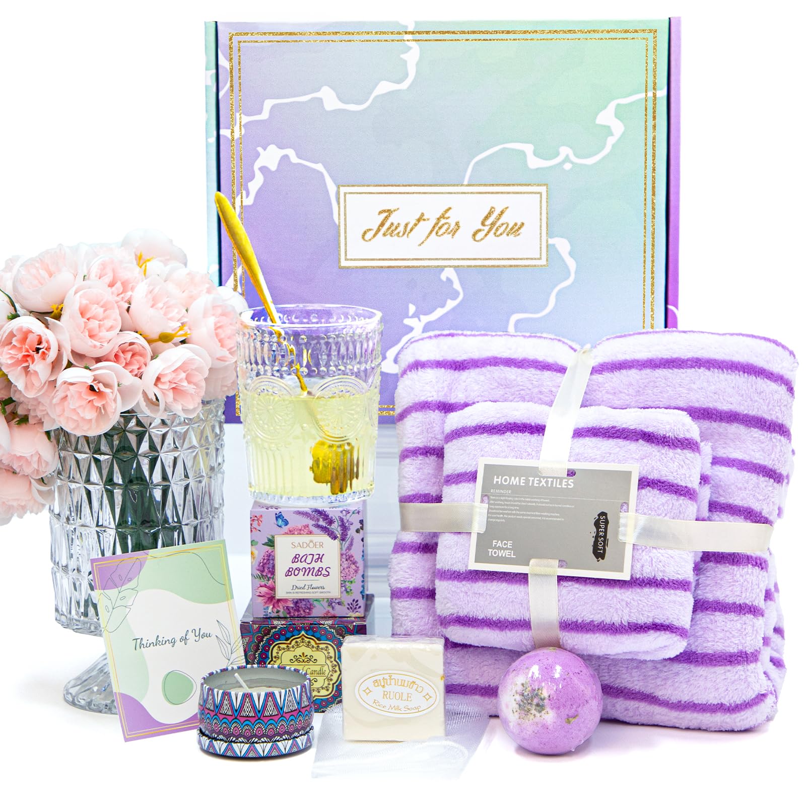 Premium Self Care Gift Basket for Women - Luxe Spa & Sympathy Gift Set with Purple Theme - Perfect for Mother's Day, Thinking of You Gifts, Relaxation & Pampering at Home